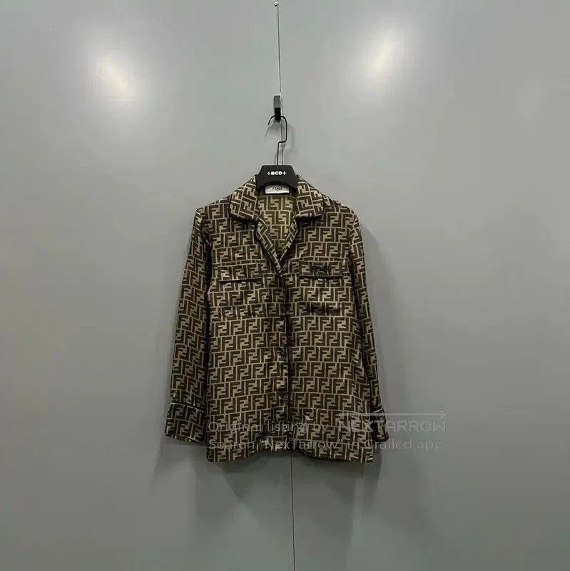 Fendi Fendi Brown Silk Logo Long Sleeve Shirt . Size US M / EU 48-50 / 2 - 1 Thumbnail