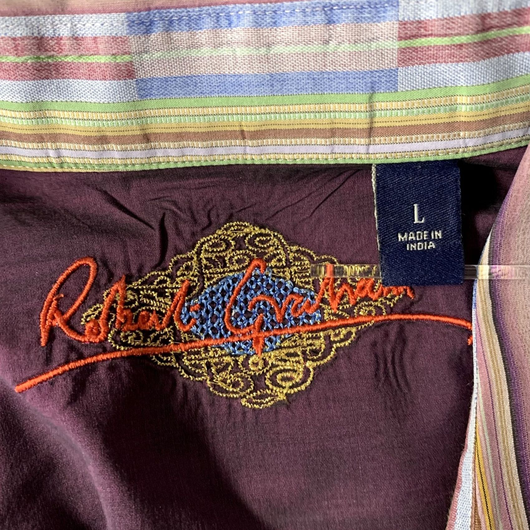 Robert Graham ROBERT GRAHAM Purple Multi-Color Stripe Cotton Blend Long Sleeve Shirt Adult L Size US L / EU 52-54 / 3 - 5 Thumbnail