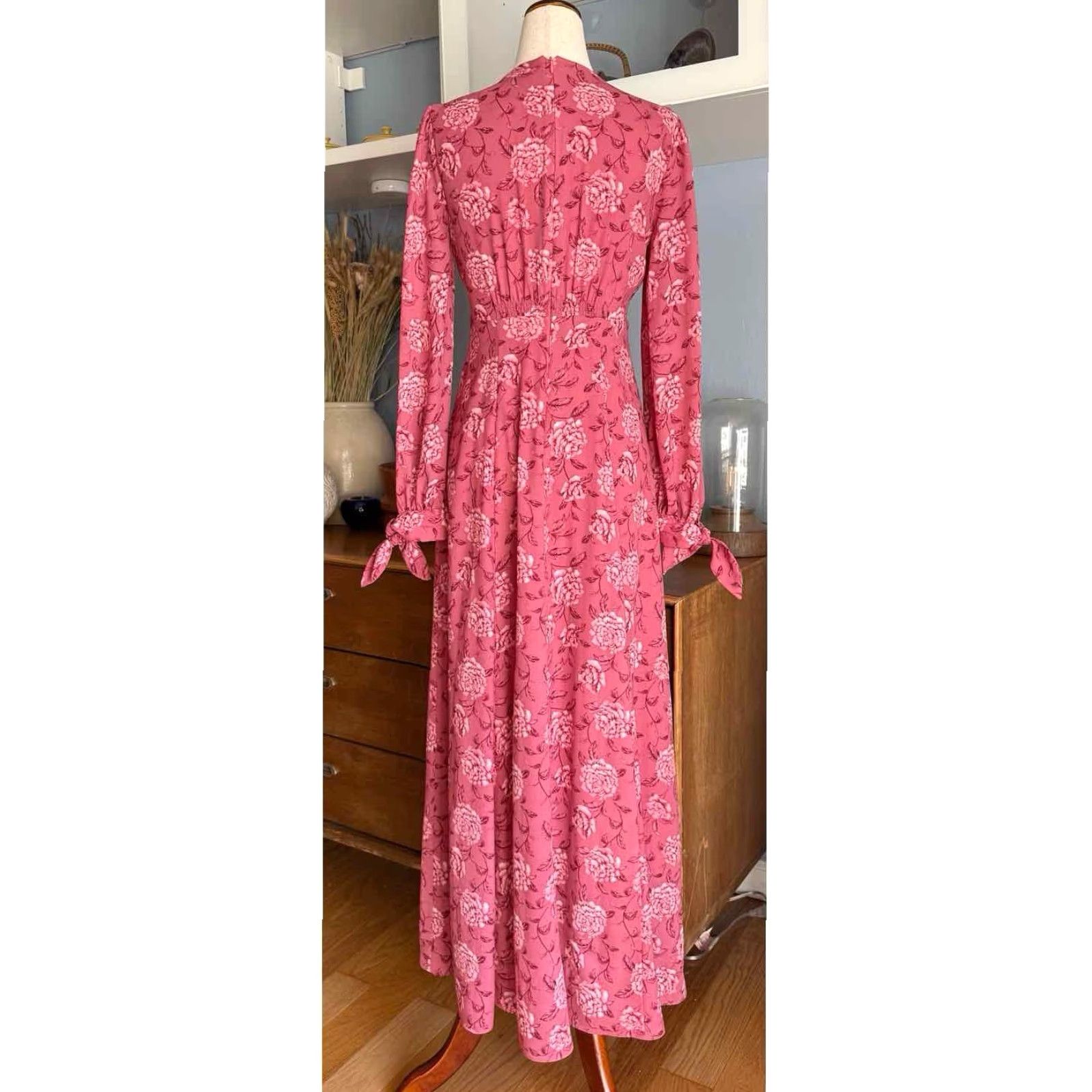 Vintage Gal Meets Glam Maxi Dress Long Sleeve Floral Florence Pink 00 Women V-Neck Zip Polyester Party/Cocktail Spring Summer Size XXS / US 00 / IT 34 - 5 Thumbnail