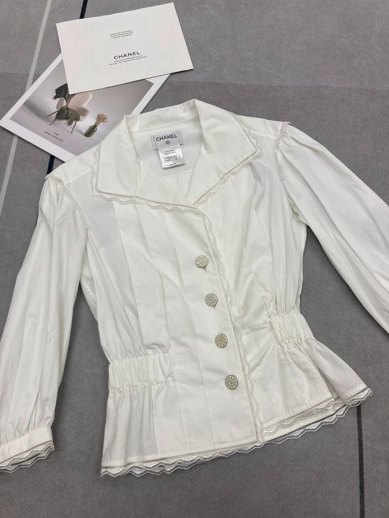 Chanel Chanel White Lace Trim Button Up Shirt - dmc Size US S / EU 44-46 / 1 - 1 Thumbnail