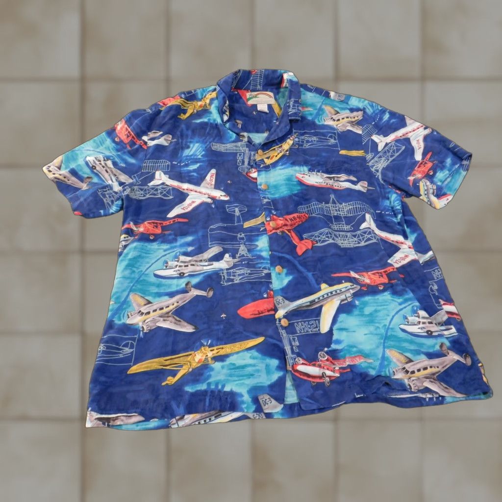 Paradise Paradise Hawaiian Shirt Men Large Blue Planes Island Airplanes Button Up Short Sleeve Collared Cotton Knit Size US L / EU 52-54 / 3 - 1 Thumbnail