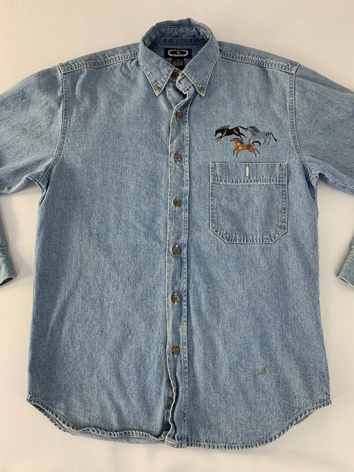 Japanese Brand TR Three Rivers Stampede Running Horse Chambray Longsleeve Size US M / EU 48-50 / 2 - 3 Thumbnail