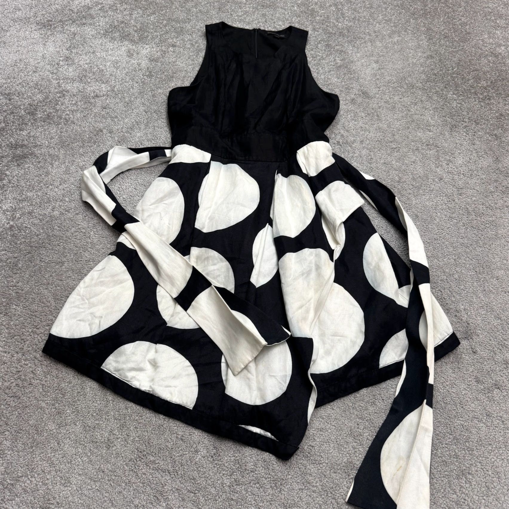 Banana Republic Banana Republic Polka Dot Colorblock Dress Womens 12 Sleeveless Halter A-Line Linen Black White 70s? Size XL / US 12-14 / IT 48-50 - 2 Thumbnail