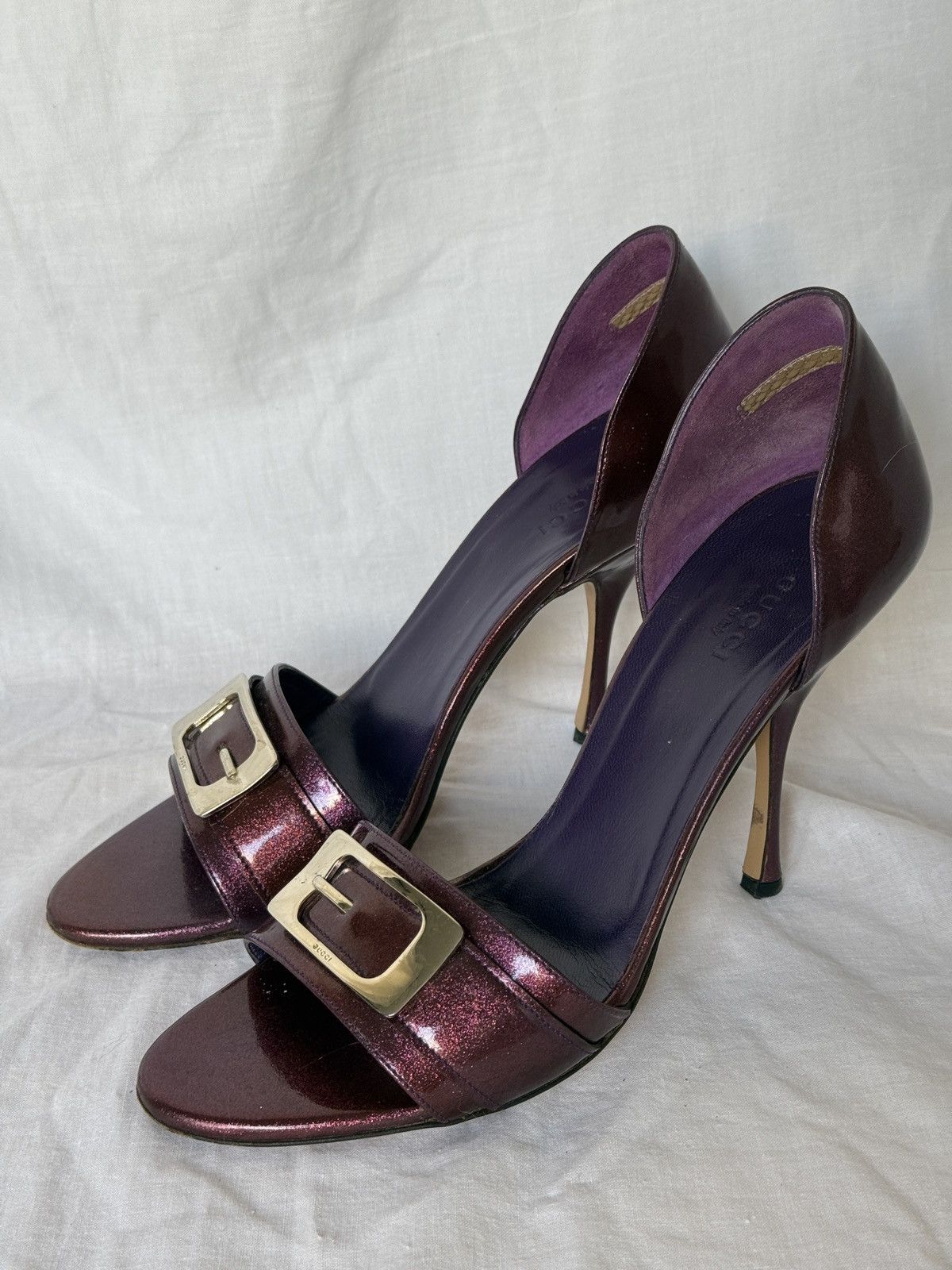 Gucci Gucci Purple Glitter Patent Leather Open Toe Sandals Mules Size US 7 / IT 37 - 2 Thumbnail