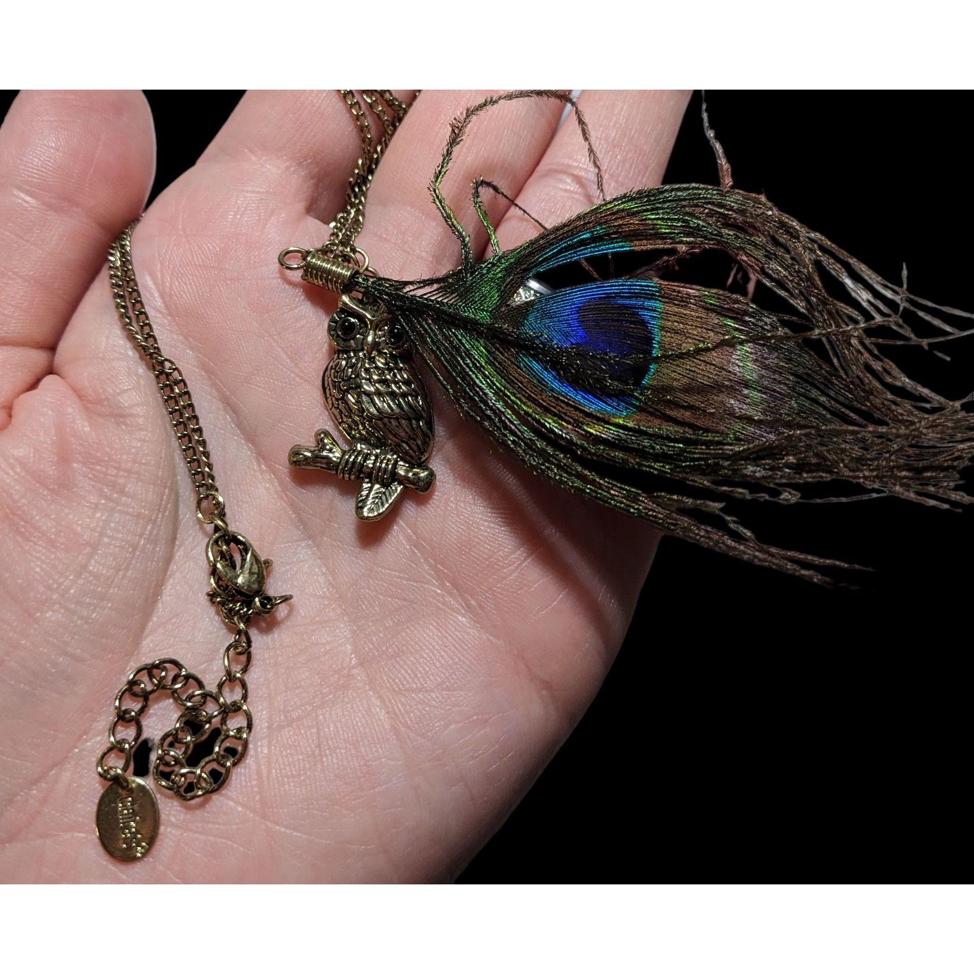 Other Peacock Feather Owl Charm Necklace Size ONE SIZE - 5 Thumbnail