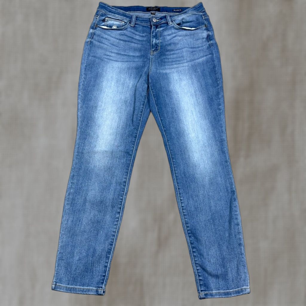 Vintage Judy Blue Jeans Women Relaxed Straight Leg Medium Wash Distressed Stretch 5-Pocket Denim Straight Leg Jeans Womens Boys Girls Size 24" / US 00 / IT 34 - 1 Thumbnail