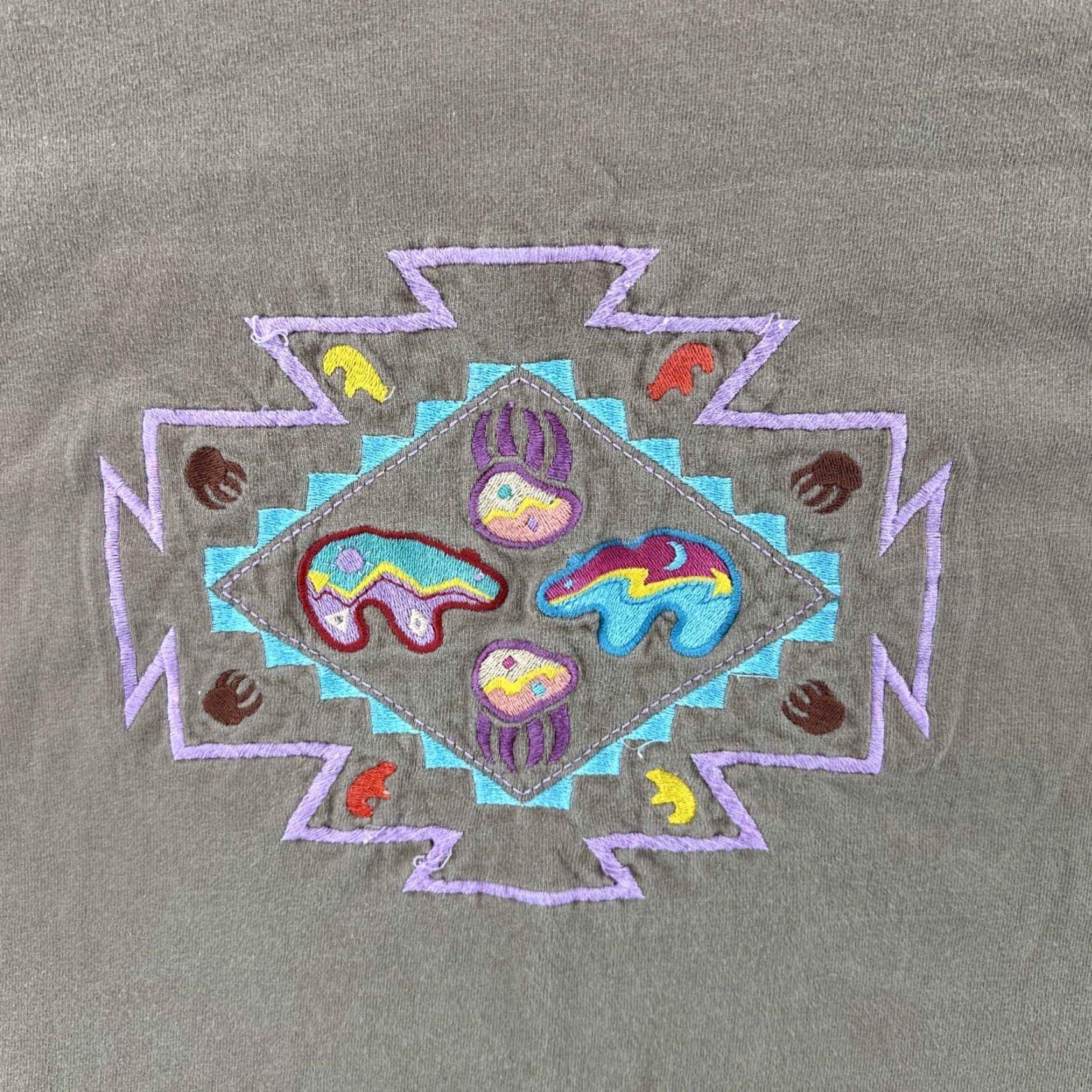 Fruit Of The Loom VINTAGE Fruit of the Loom Mens XL Shirt Brown Single Stitch Southwestern Embroidery 90s Aztec USA Crew Neck Short Sleeve T-Shirt Mens Size US XL / EU 56 / 4 - 6 Thumbnail