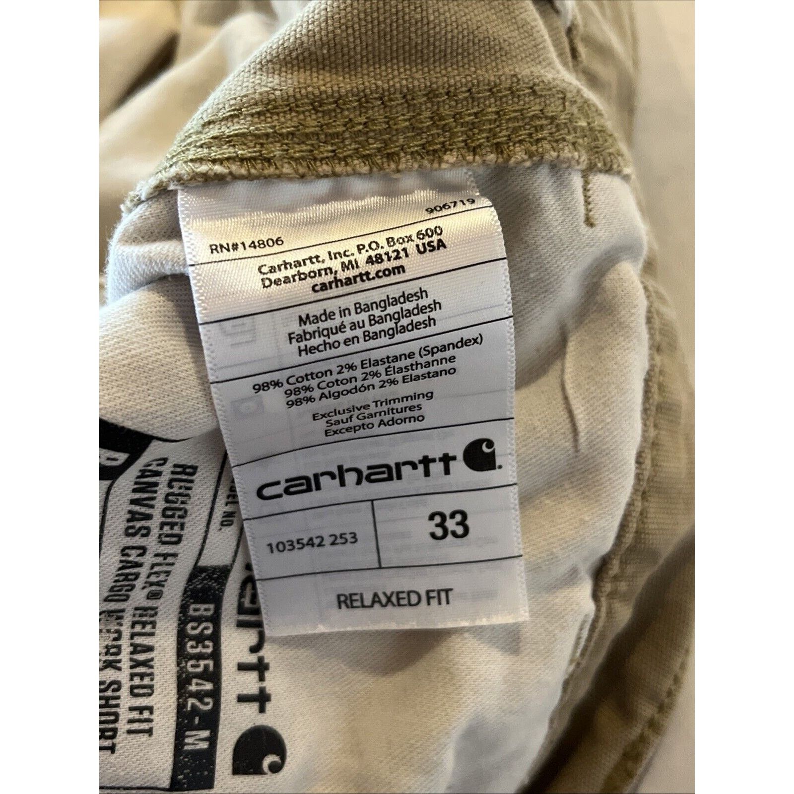 Carhartt Carhartt Canvas Cargo Shorts Men’s 33 Brown Relaxed Workwear Size US 33 - 9 Thumbnail