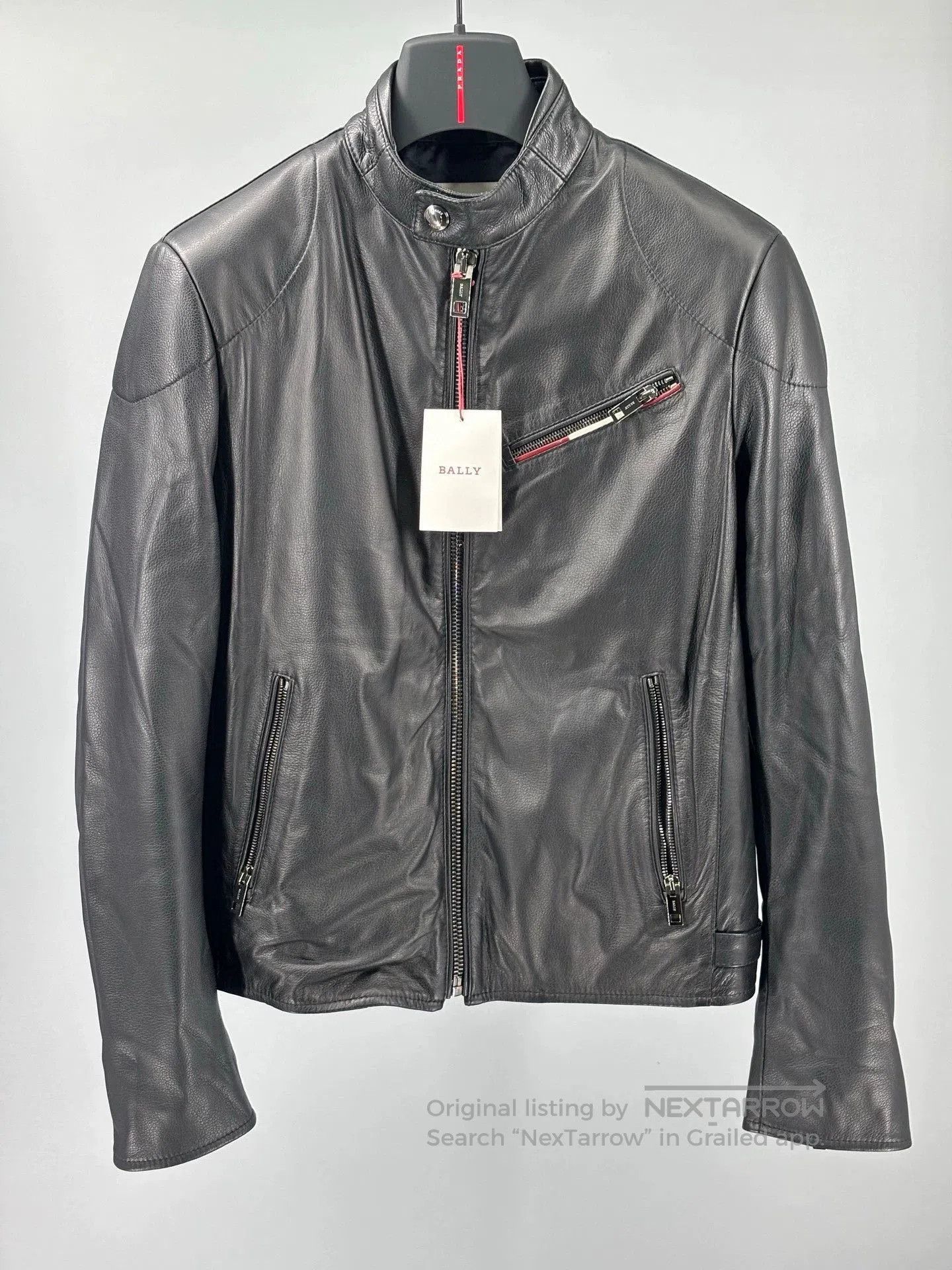 bally men's black leather jacket for sale.