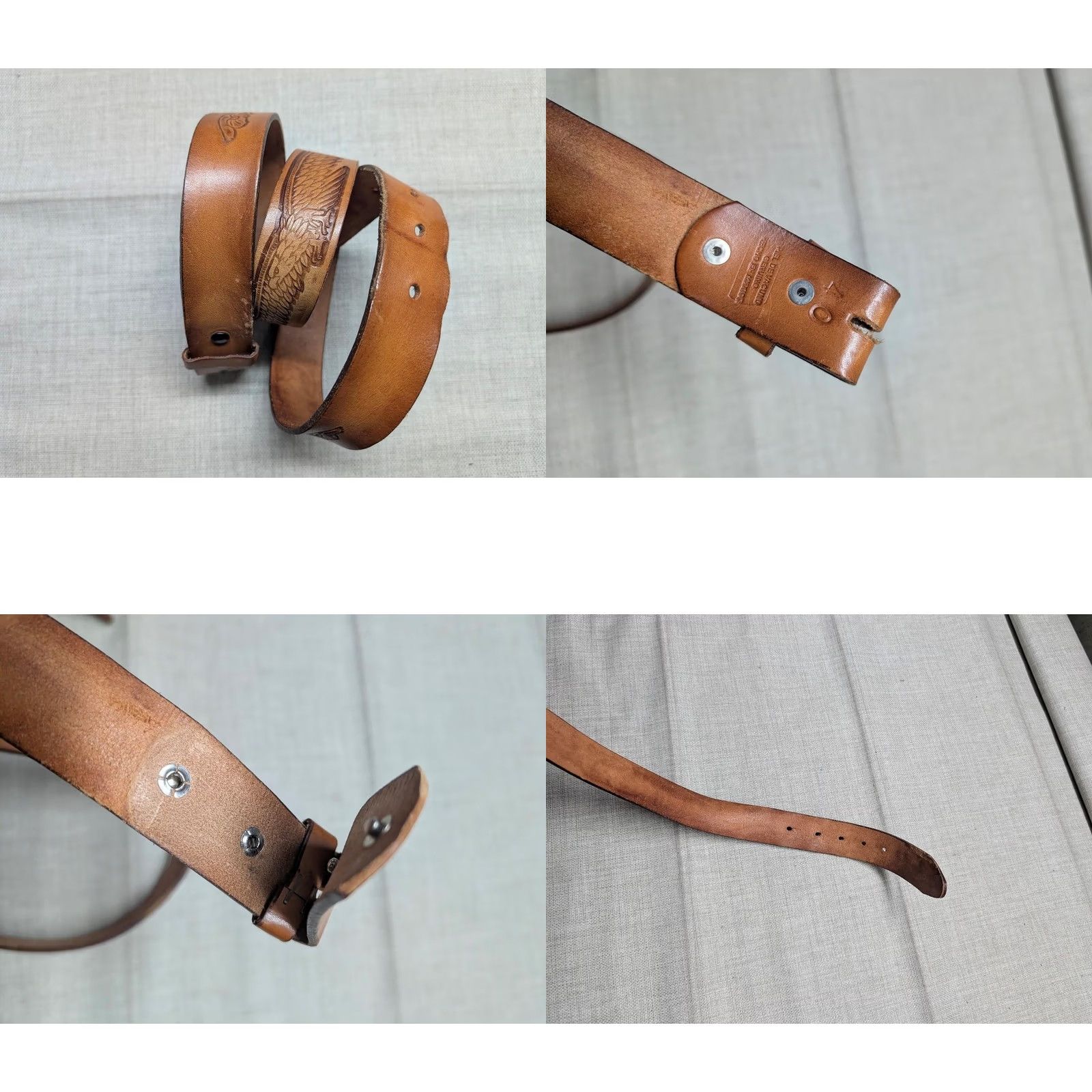 Vintage VINTAGE hand crafted brown leather tooled western belt Eagle 40 Men belts XS? Size 40 - 8 Thumbnail