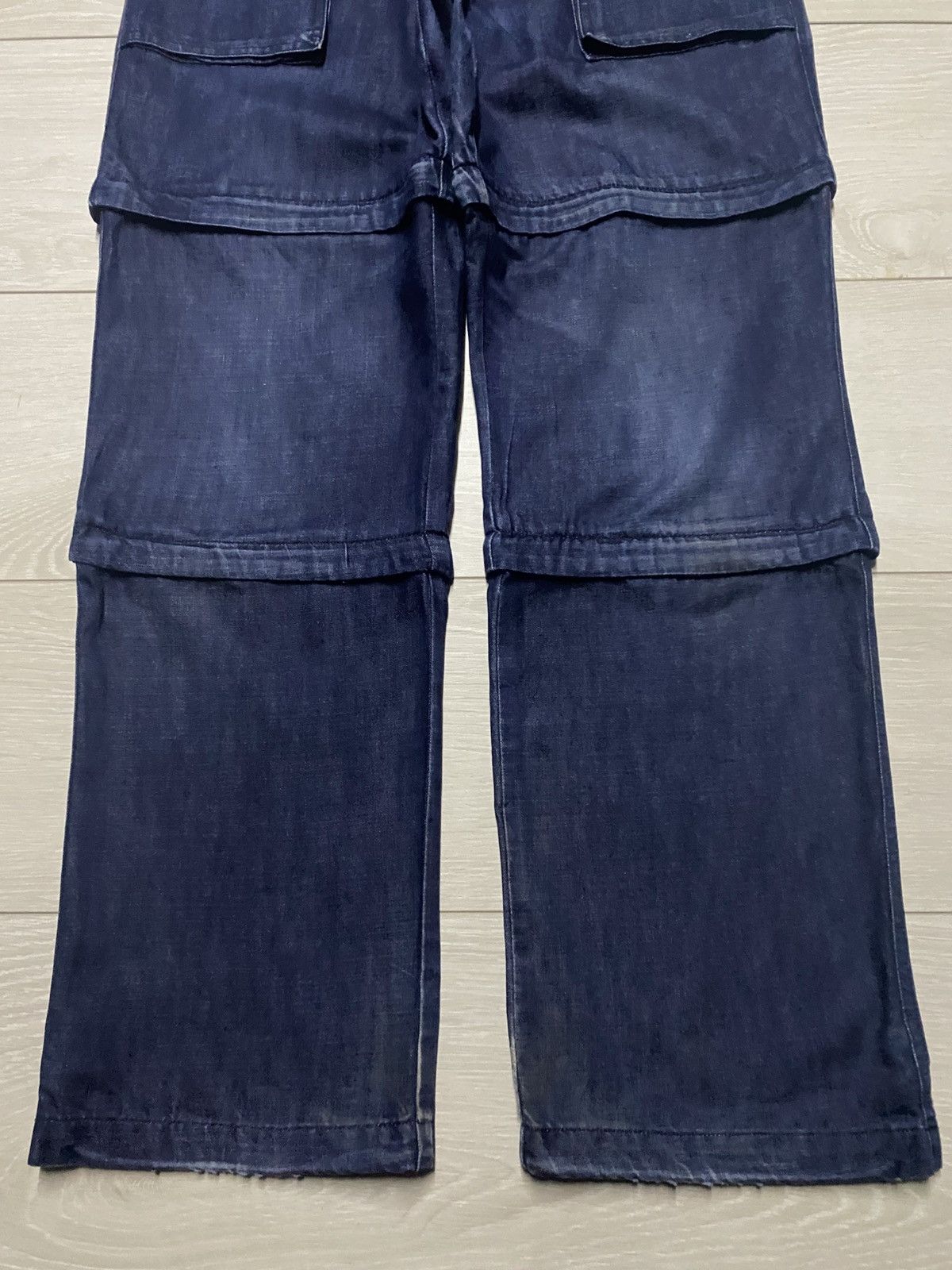 Japanese Brand Blue Multi Layer Panel Cargo Pants Wide Leg Distressed Size US 30 / EU 46 - 6 Thumbnail