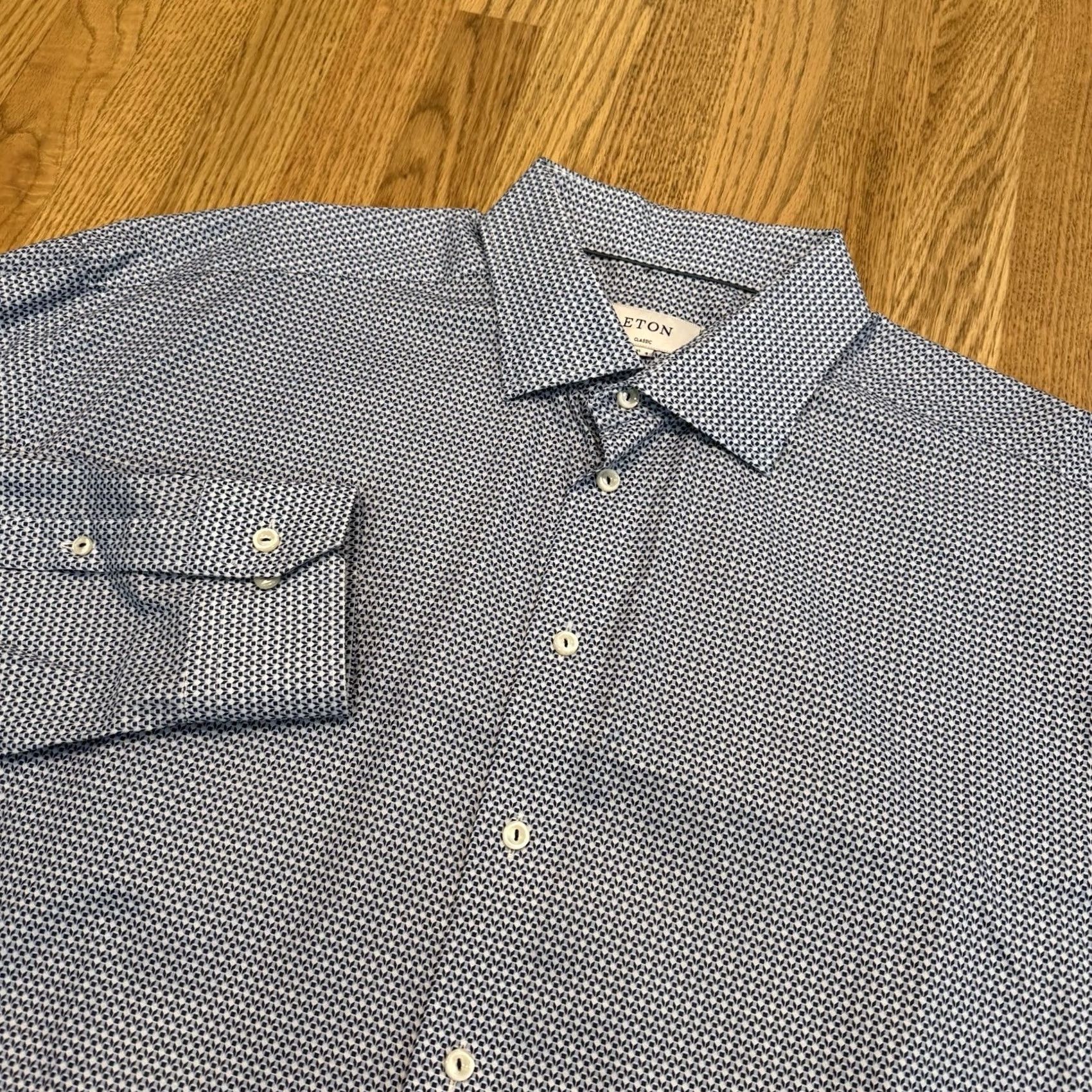 Eton Eton Dress Shirt Men Blue Twill Long Sleeve 18 Geometric Button Up Shirt - Regular, 100% Cotton, Spread Collar Size US XXL / EU 58 / 5 - 2 Thumbnail