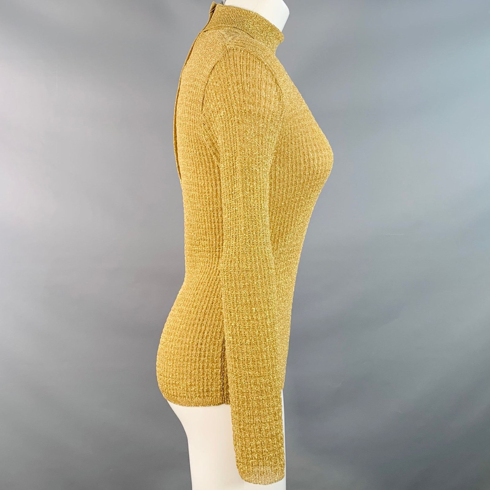 Other Vintage M Gold Metallic Polyester Knit Turtleneck Sweater Size M / US 6-8 / IT 42-44 - 2 Thumbnail