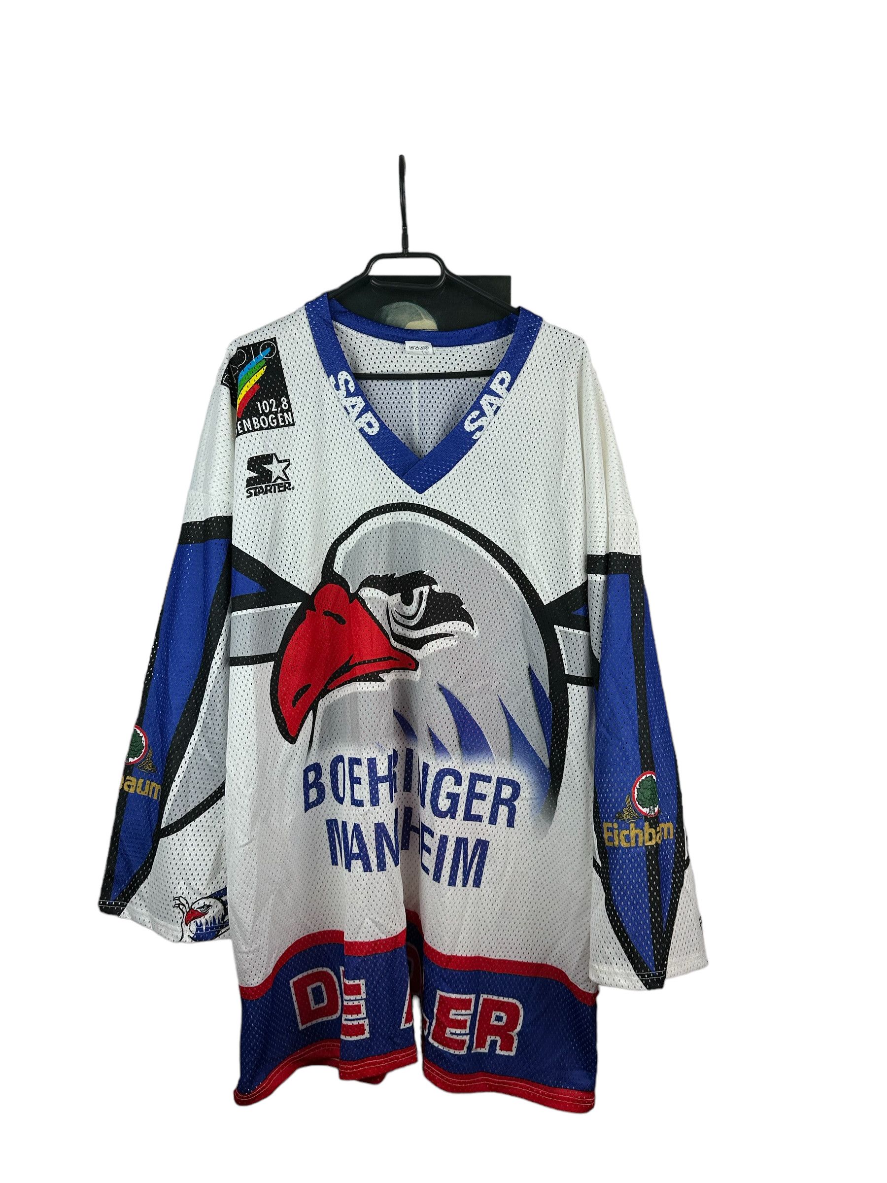 image of Vintage Starter 90's Hudson 21Adler Mannheim Hockey Jersey, Men's (Size 2XL)