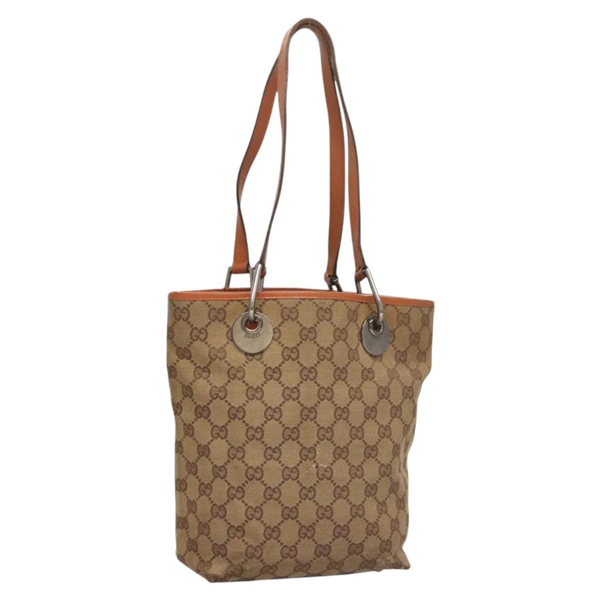 Gucci GG Canvas Tote Bag Beige Silver 120840 Auth 121608, Women's