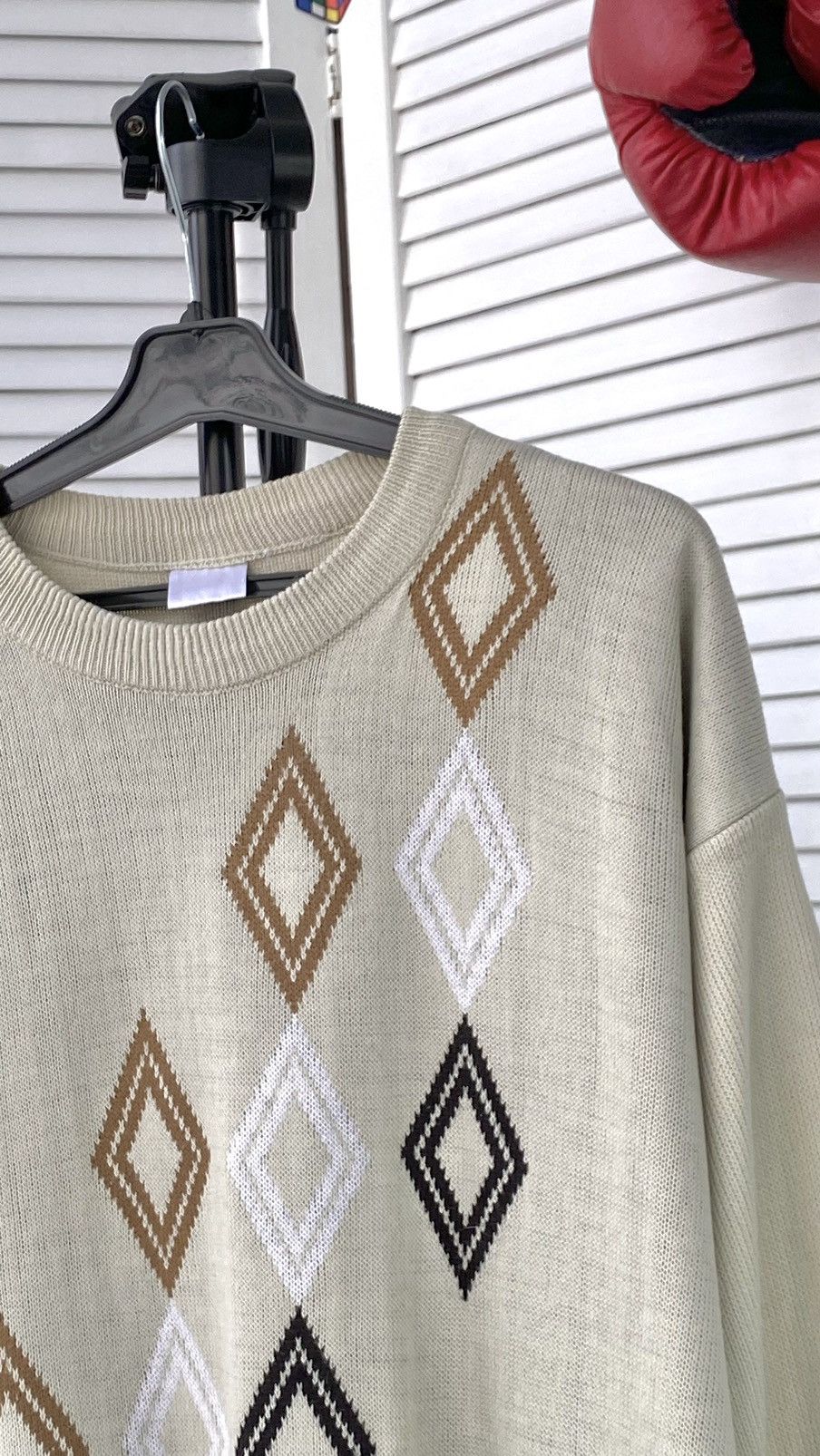 Vintage Vintage 70s Diamond Pattern Knit Crewneck Sweater Size US L / EU 52-54 / 3 - 10 Thumbnail