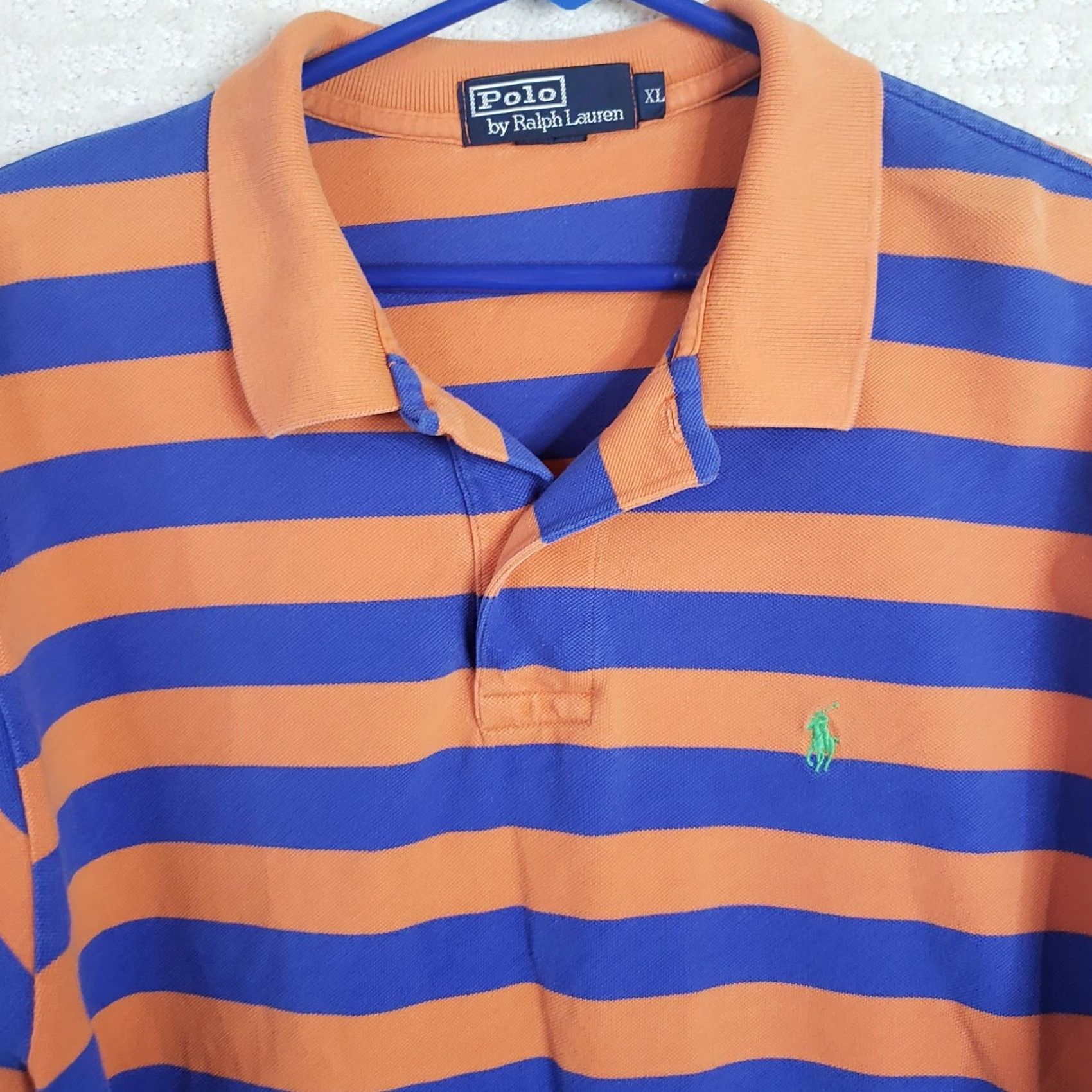 Ralph Lauren Polo Ralph Lauren Polo Golf Shirt XL Orange Blue Stripe Knit Cotton Short Sleeve Collared Button Logo Green Pony Mens Golf Classic Preppy Vintage No Size US XL / EU 56 / 4 - 3 Thumbnail