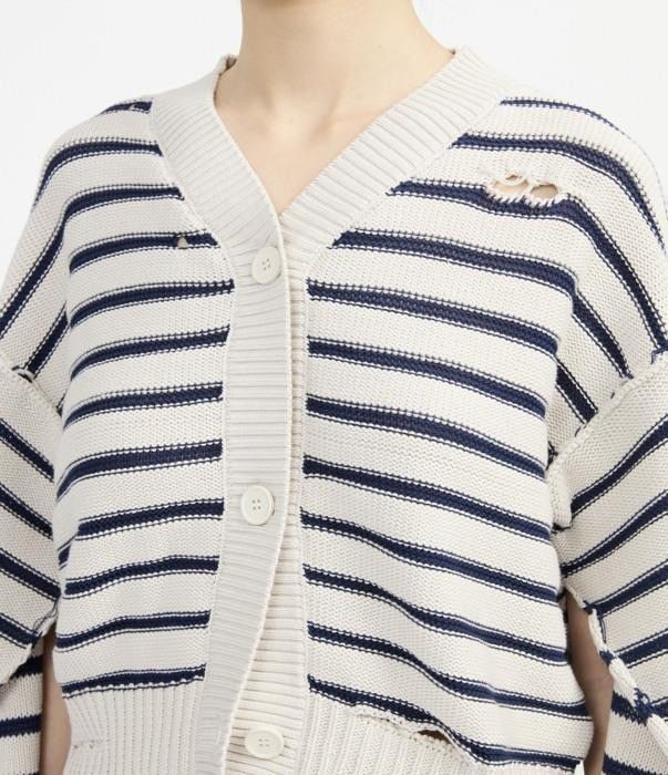 Maison Margiela o1bcso1str0426 MM Striped Knit Cardigan in White/Blue Size XS / US 0-2 / IT 36-38 - 4 Thumbnail