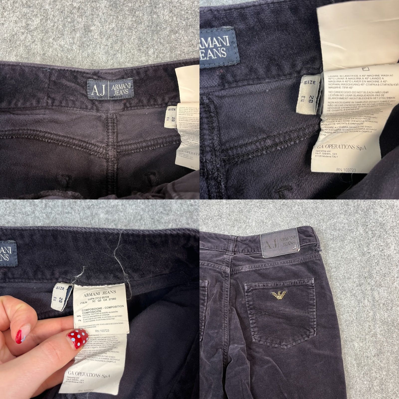 Vintage Armani Jeans Slim Fit Moleskin Jeans 28 28 UK 10 Dark Purple Low Rise 5-Pocket Womens Boys? Size 32" / US 10 / IT 46 - 8 Thumbnail