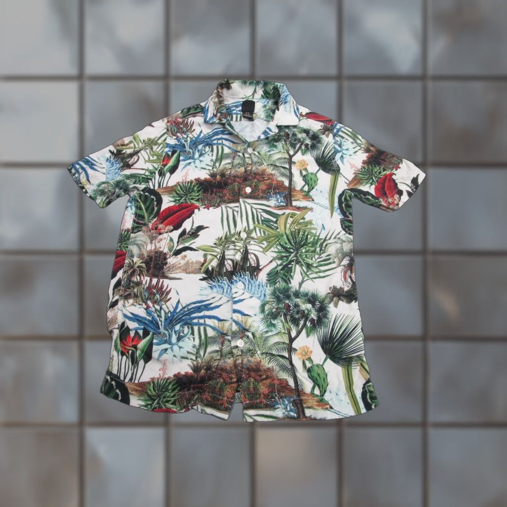 H&M H&M Shirt Mens XS White Palm Print Tropical Jungle Short Sleeve Button Front Size US XS / EU 42 / 0 - 1 Thumbnail