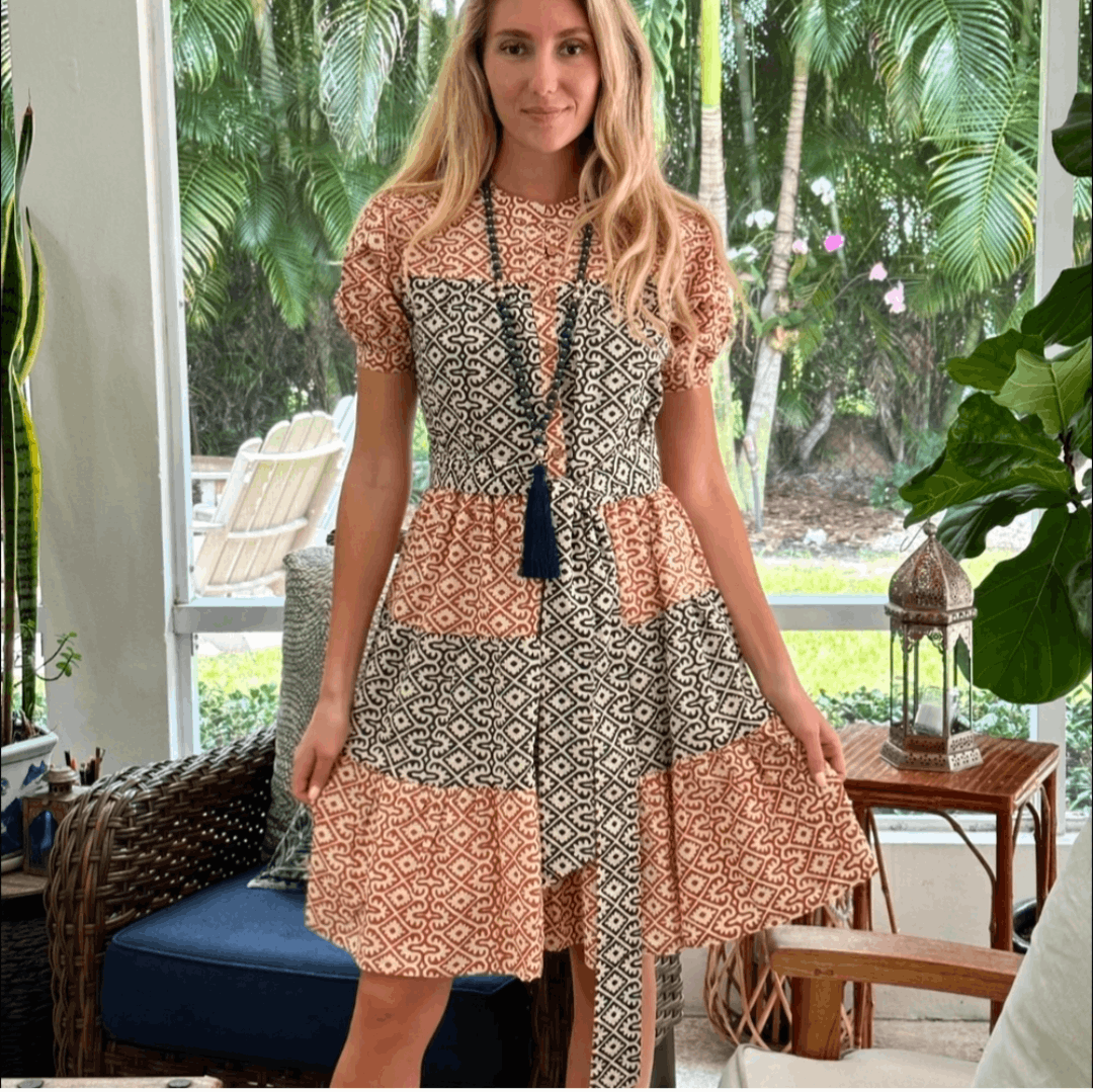 Other Just Darviny Geometric Patterned Dress - Orange and Black Size XL / US 12-14 / IT 48-50 - 1 Thumbnail