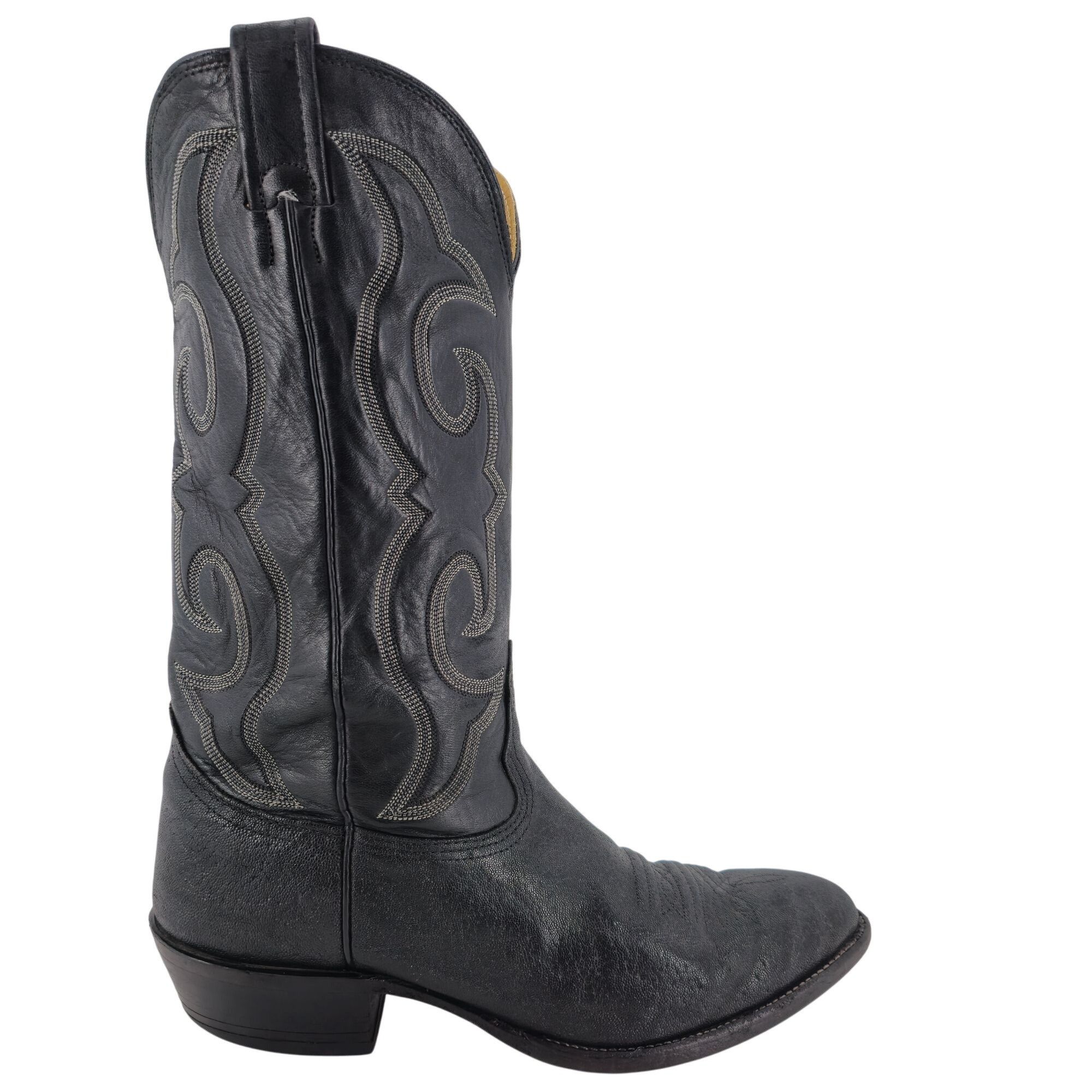 Nocona Vintage Nocona Exotic Elephant Print Men 9.5D Black Leather Size US 9.5 / EU 42-43 - 5 Thumbnail