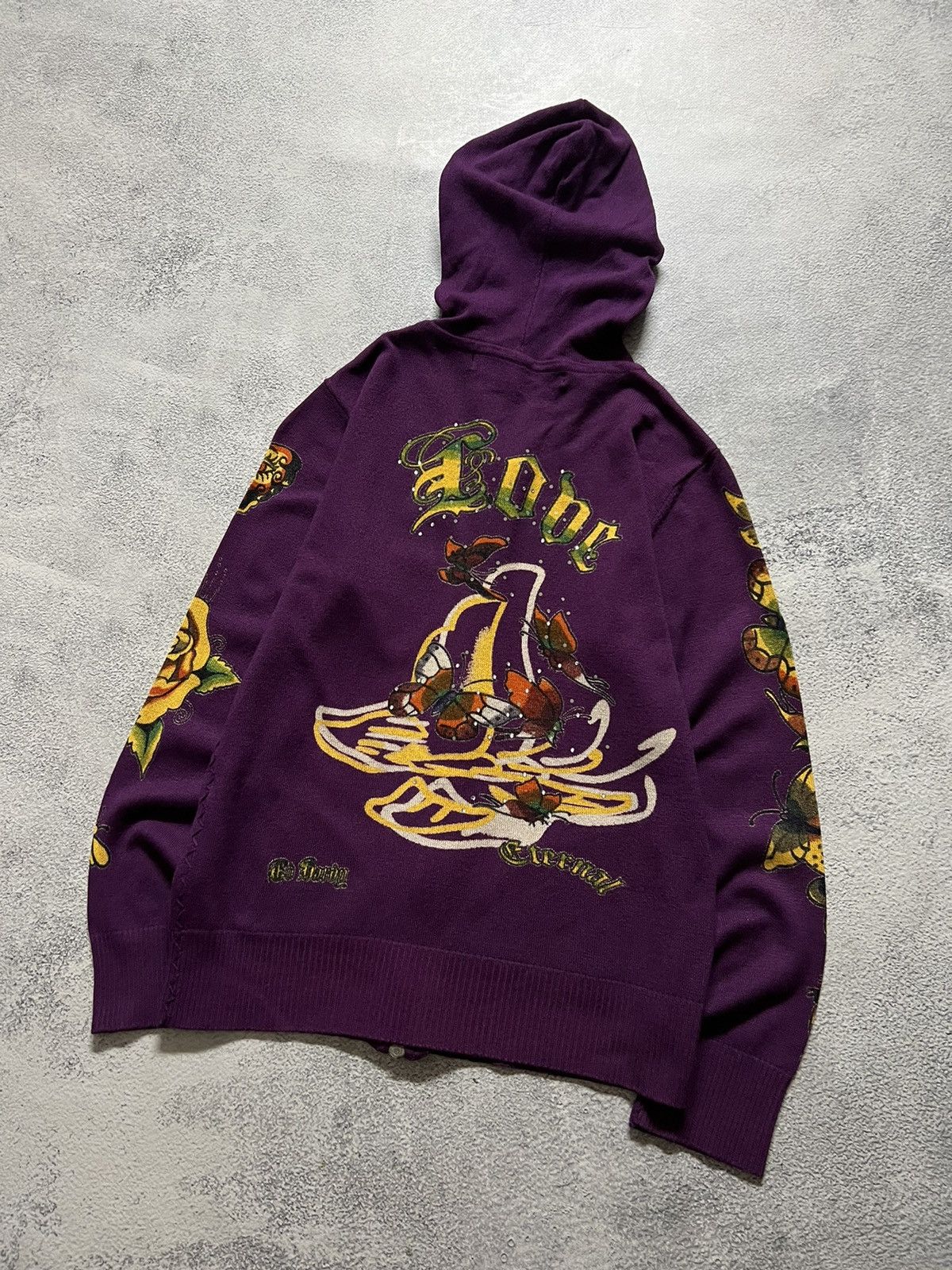 Christian Audigier × Ed Hardy × Vintage Vintage Y2k Ed Hardy Butterfly 🦋 Knit Zip Hoodie Rare 90’s Size S / US 4 / IT 40 - 2 Thumbnail