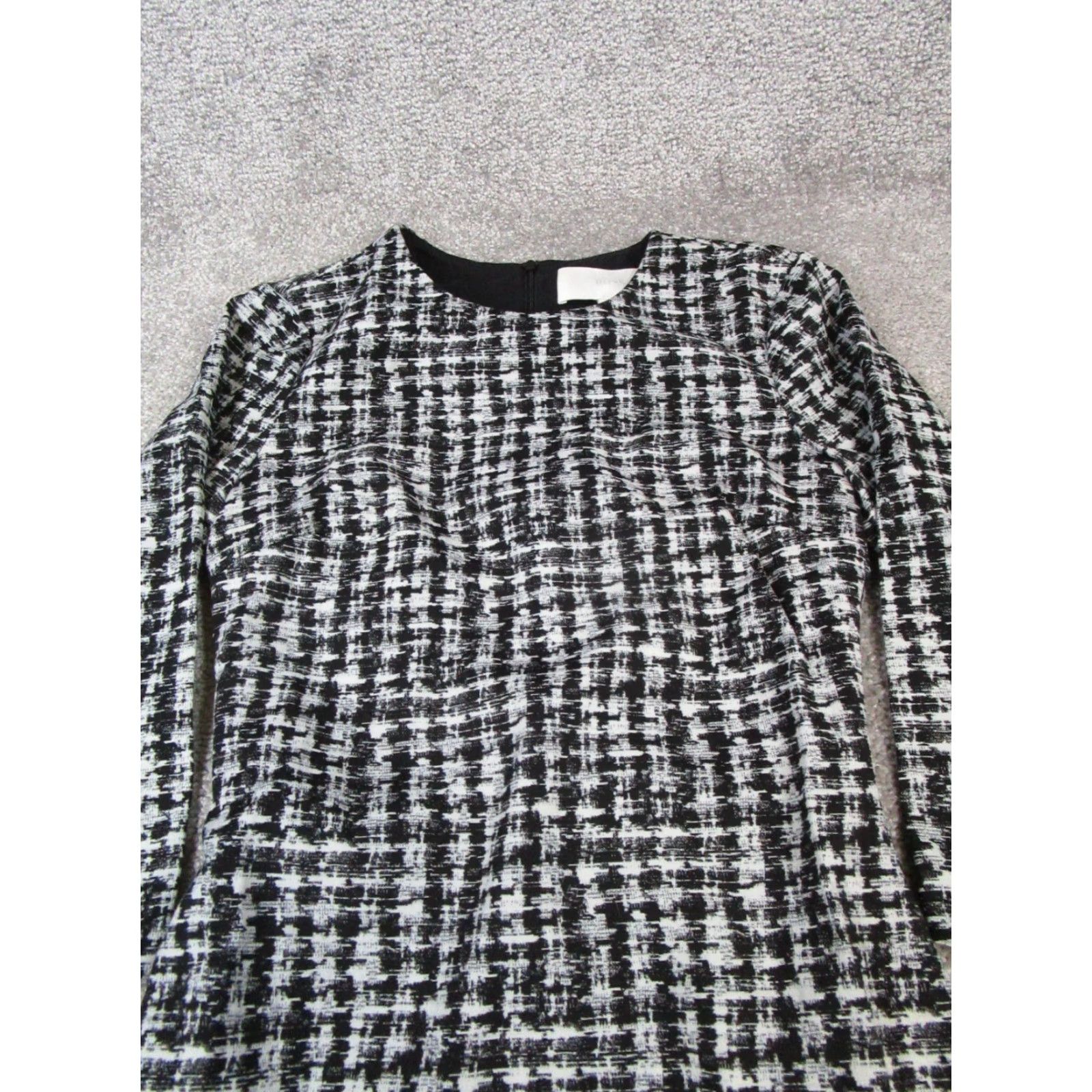 Vintage Hugo Boss Dress Womens 0 Gray Black Bodycon Knee Length 3/4 Sleeve Round Neck Zip Pattern Check Womens Dress Size XS / US 0-2 / IT 36-38 - 2 Thumbnail