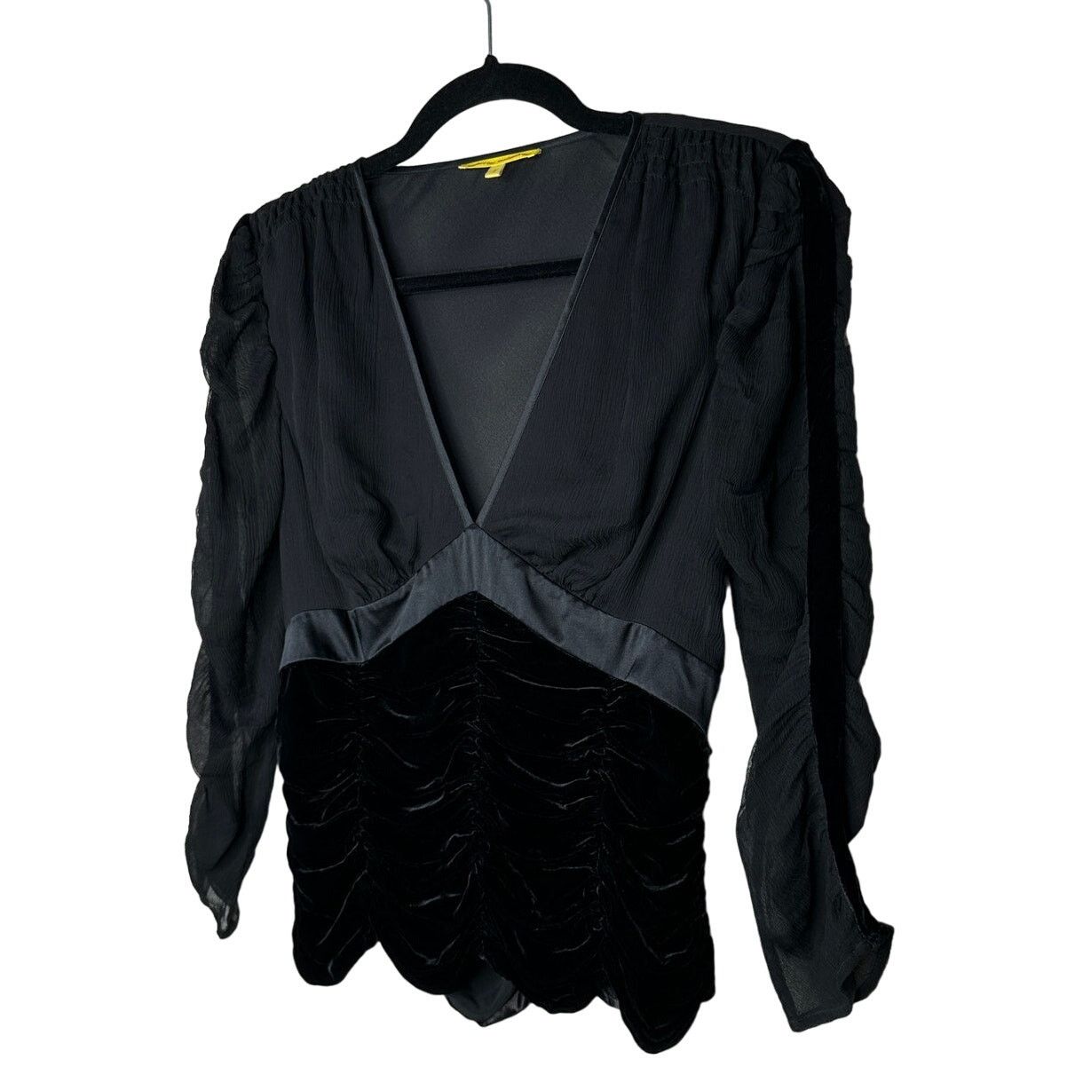 Other Catherine Malandrino Black Deep-V Satin 3/4 Sleeve Blouse S Size S / US 4 / IT 40 - 2 Thumbnail
