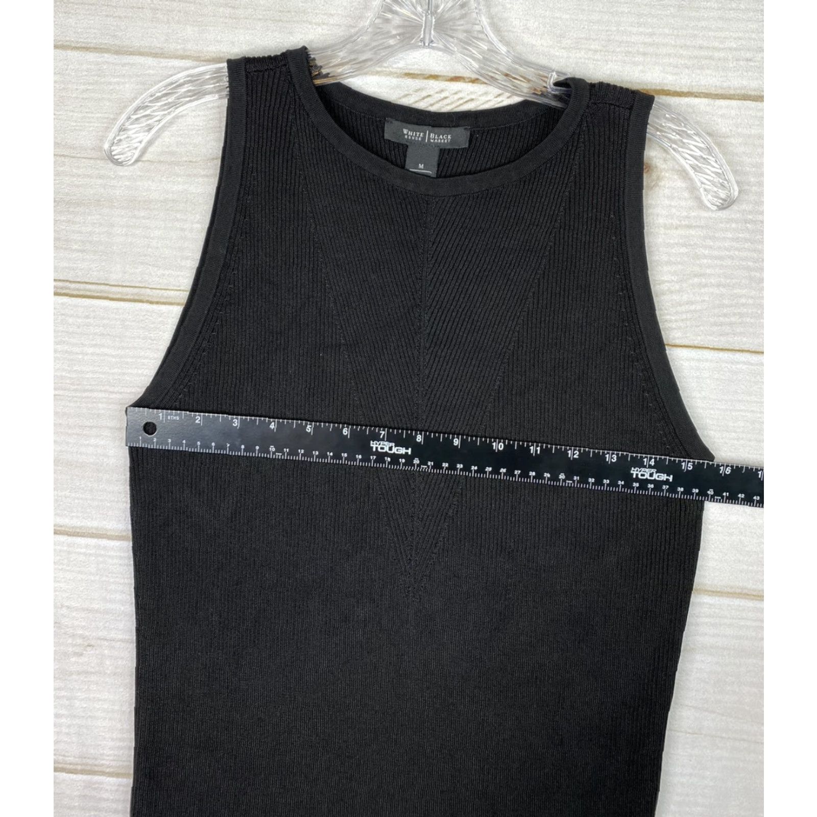 White House Black Market White House Black Market Tank Womens M Black Ribbed Knit Top Sleeveless Round Neck Stretch Pullover Casual Tunic Cardigan? Size M / US 6-8 / IT 42-44 - 6 Thumbnail