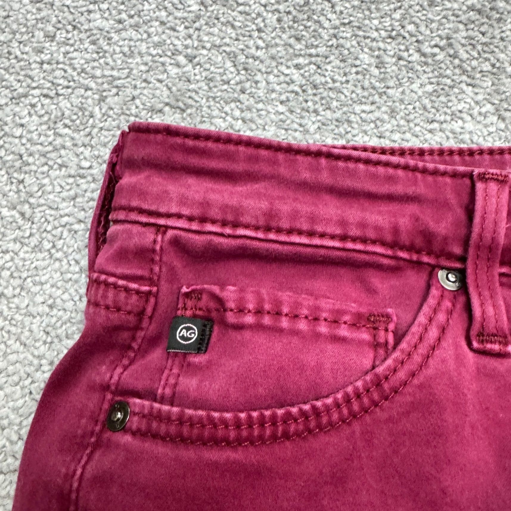 Denime AG Adriano Goldschmied The Prima Cigarette Leg Jeans Womens 26R Burgundy Denim Cigarette Leg Regular Stretch Pocket 5-Pocket Size 26" / US 2 / IT 38 - 7 Thumbnail