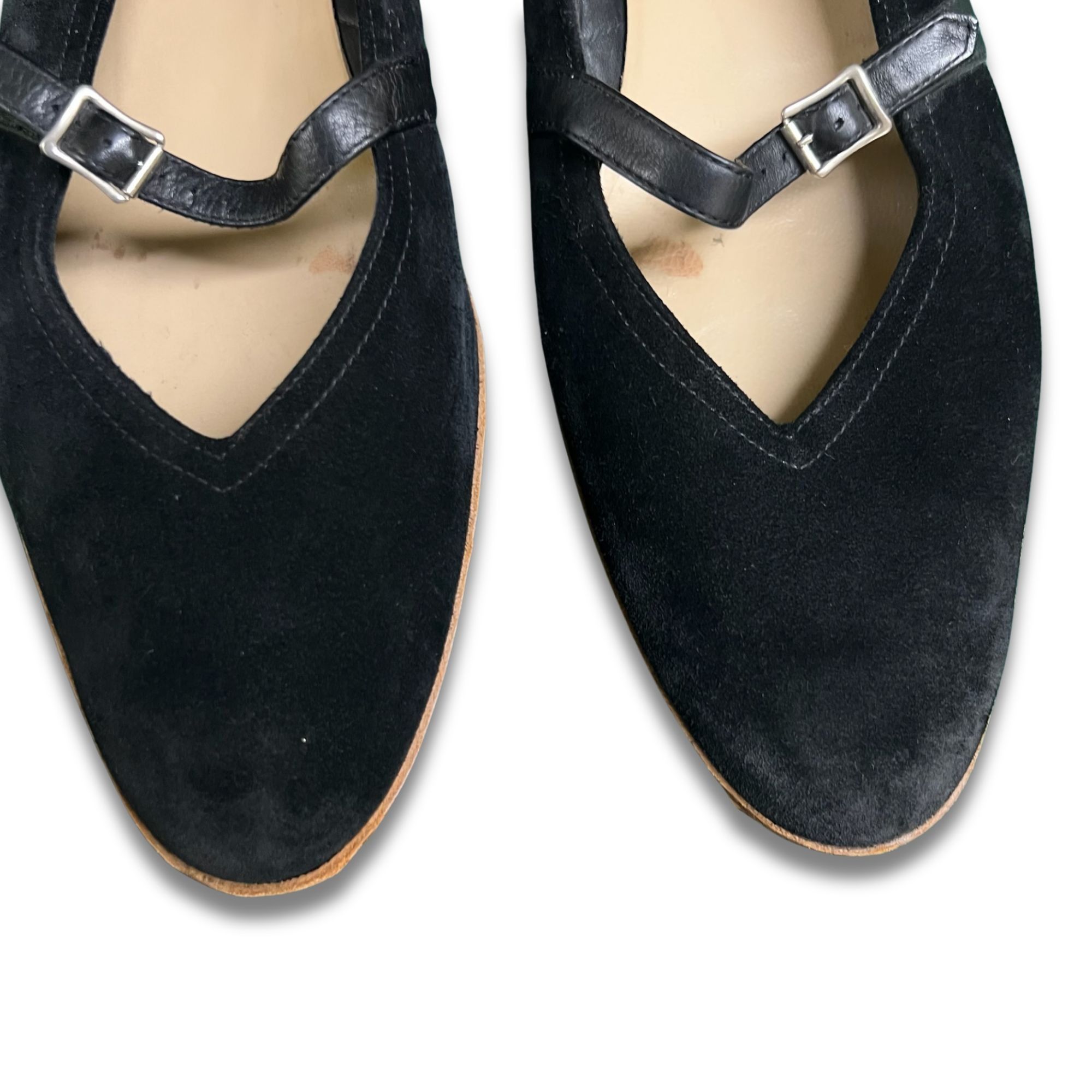 Salvatore Ferragamo FERRAGAMO Audrey Black Suede Flats With Leather Strap Made I Size US 7.5 / IT 37.5 - 3 Thumbnail