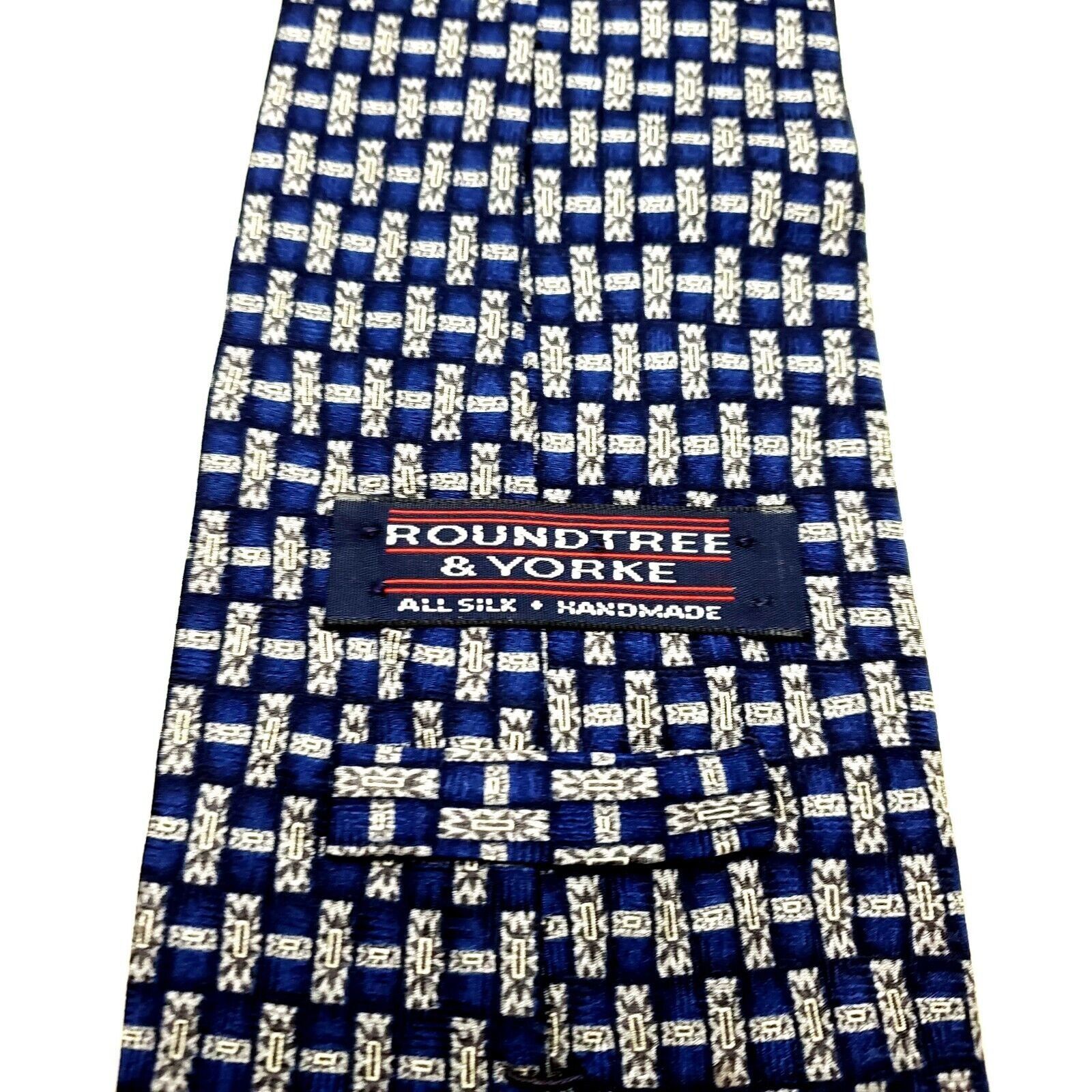 Roundtree & Yorke Roundtree Yorke Silk Tie Blue Print Wide Geometric Size ONE SIZE - 3 Thumbnail