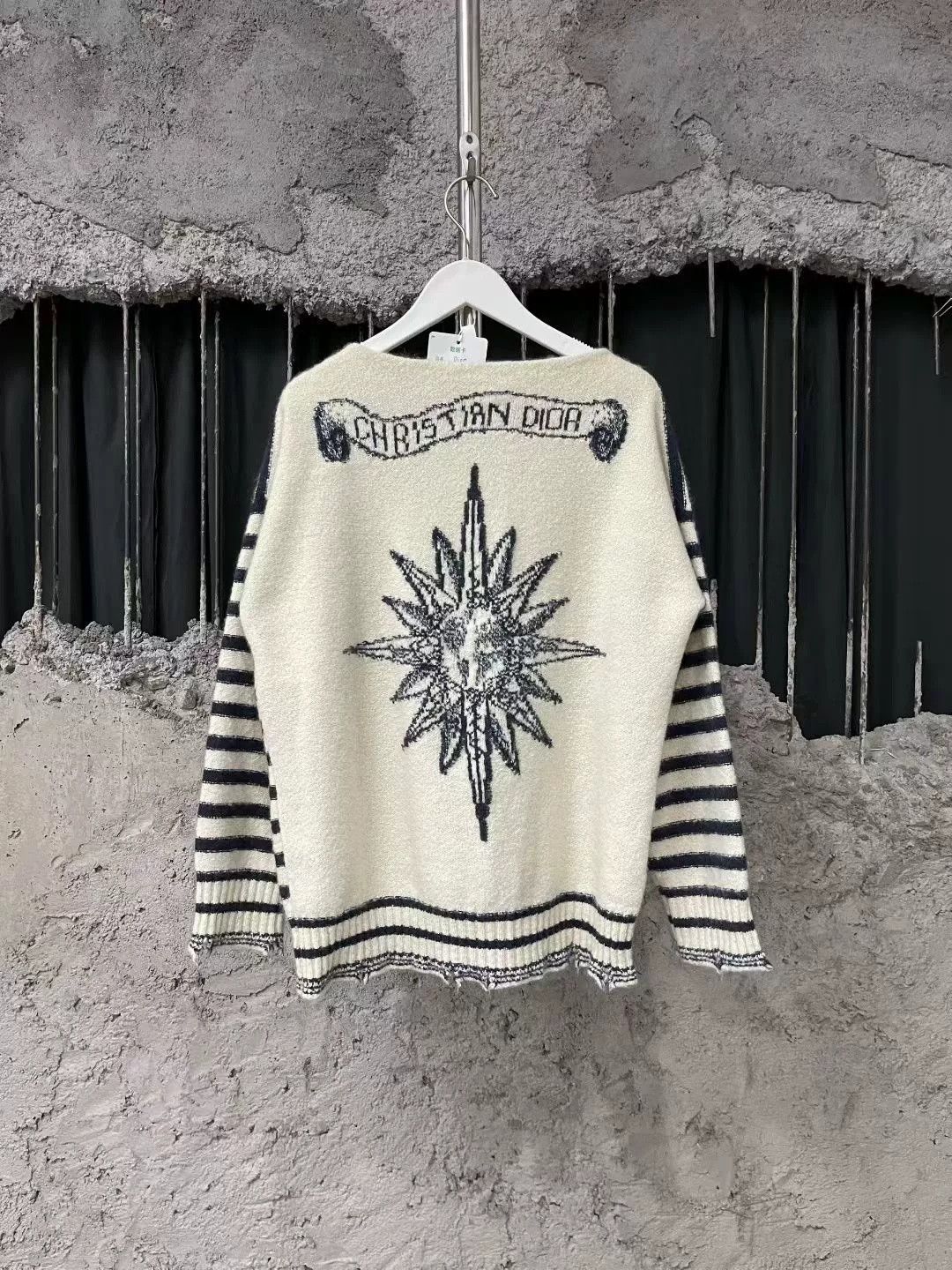 Dior Dior Sun Scroll Striped Distressed Knit Sweater Size US 7 / EU 40 - 1 Thumbnail