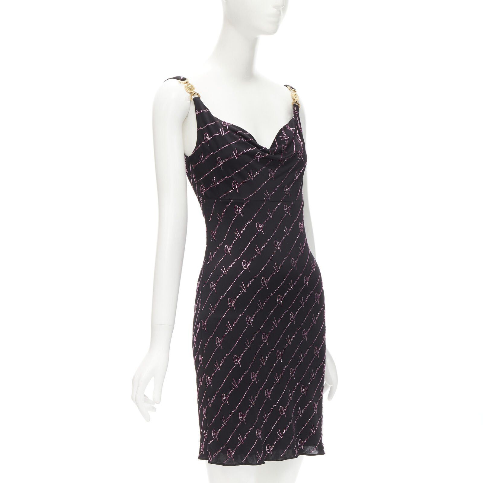 Versace new VERSACE Gianni Signature black pink crystal Medusa mini dress IT38 XS Size XS / US 0-2 / IT 36-38 - 1 Thumbnail