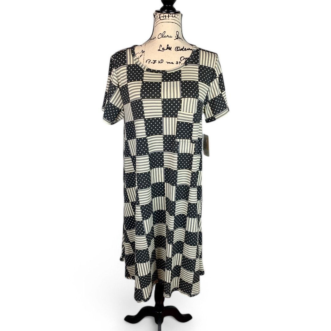 Other LuLaRoe Carly Dress Americana Monochrome Stars and Stripes Size L / US 10 / IT 46 - 1 Thumbnail