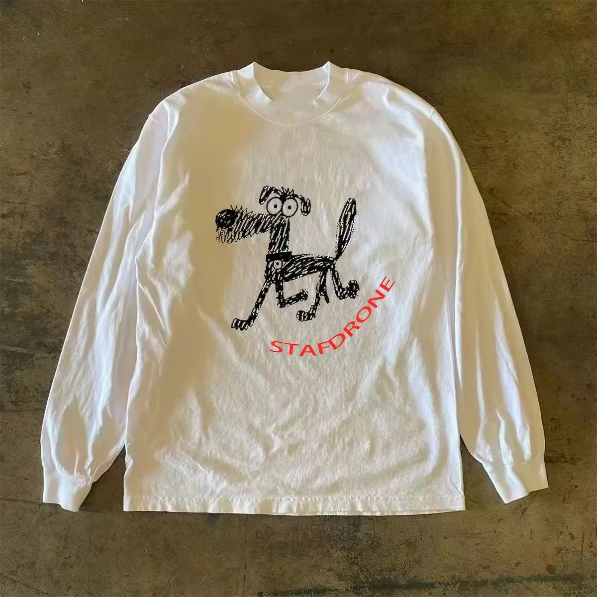 Vintage White retro dachshund print cotton long-sleeved t-shirt Size US M / EU 48-50 / 2 - 1 Thumbnail