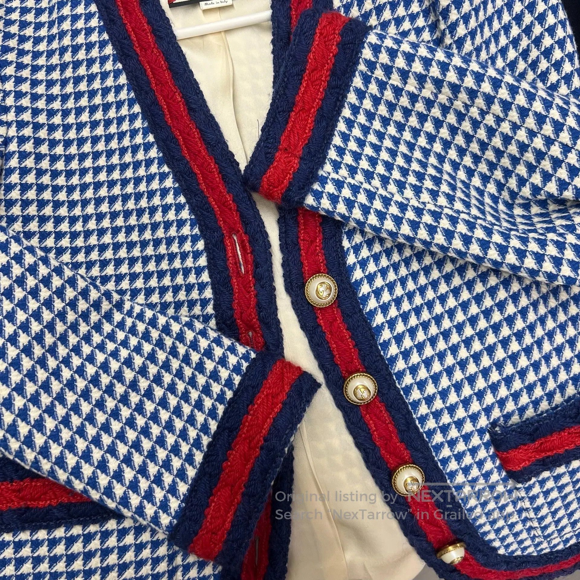 Gucci Guicci Pearl Button Blue and White Plaid Cardigan Jacket| Size XS / US 0-2 / IT 36-38 - 3 Thumbnail