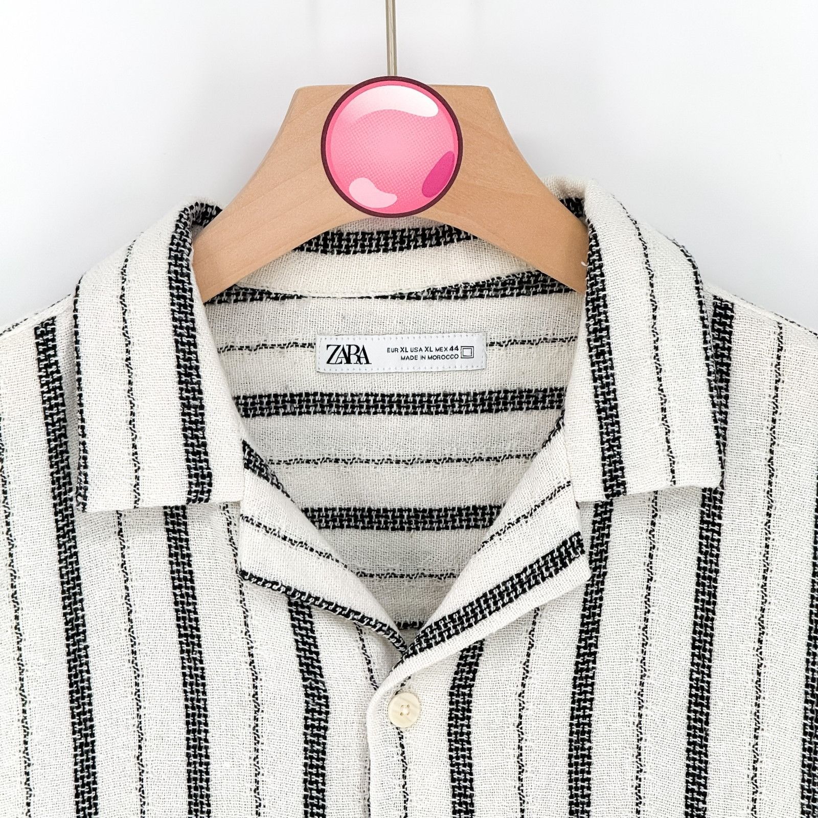 Zara Zara Men’s White & Black Striped Button-Up Short Sleeve Shir Size US XL / EU 56 / 4 - 2 Thumbnail