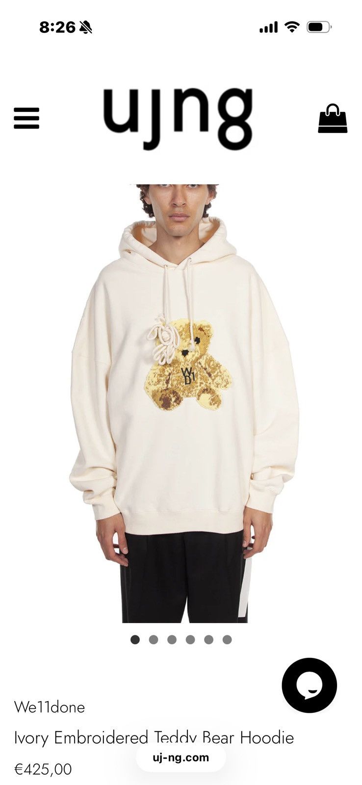 WE11DONE WE11 DONE Ivory Embroidered Teddy Bear Hoodie Size US M / EU 48-50 / 2 - 7 Thumbnail