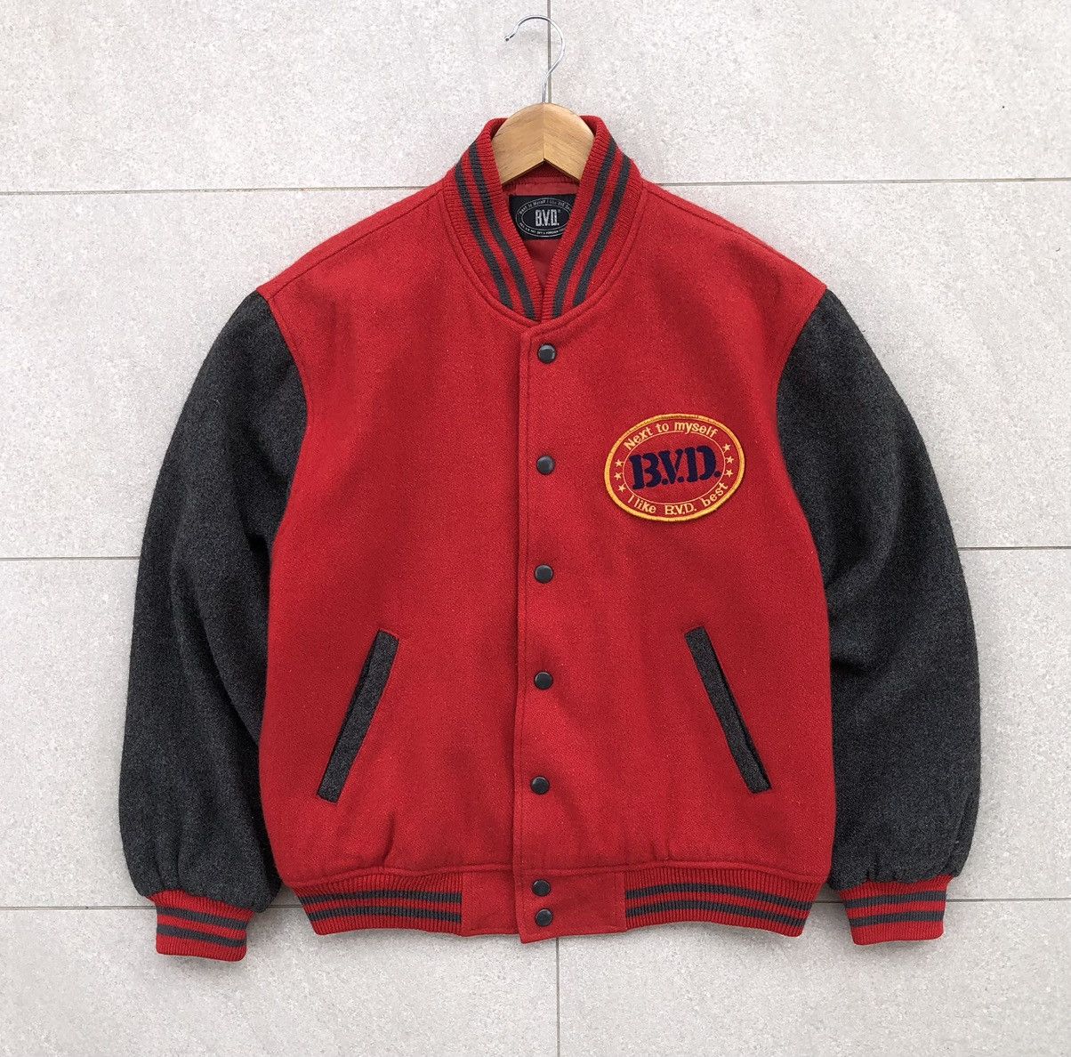 Vintage Vintage B.V.D Plain Wool Varsity Jacket Size US M / EU 48-50 / 2 - 2 Thumbnail