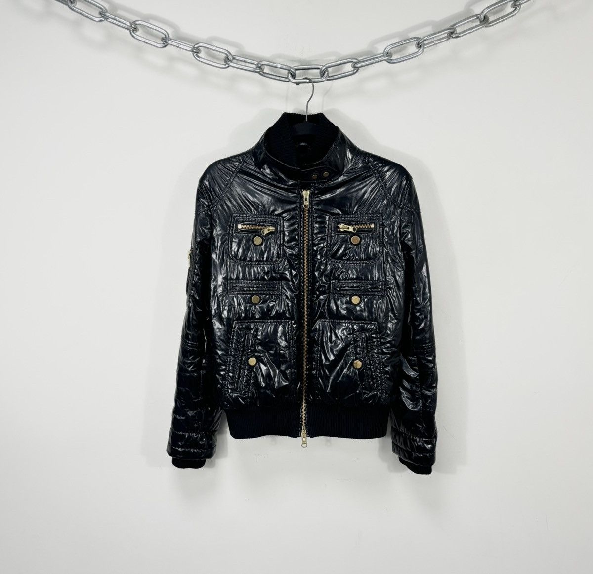 Fay Fay Women’s Shiny Black Italian Luxury Multipocket Jacket Size L / US 10 / IT 46 - 1 Thumbnail