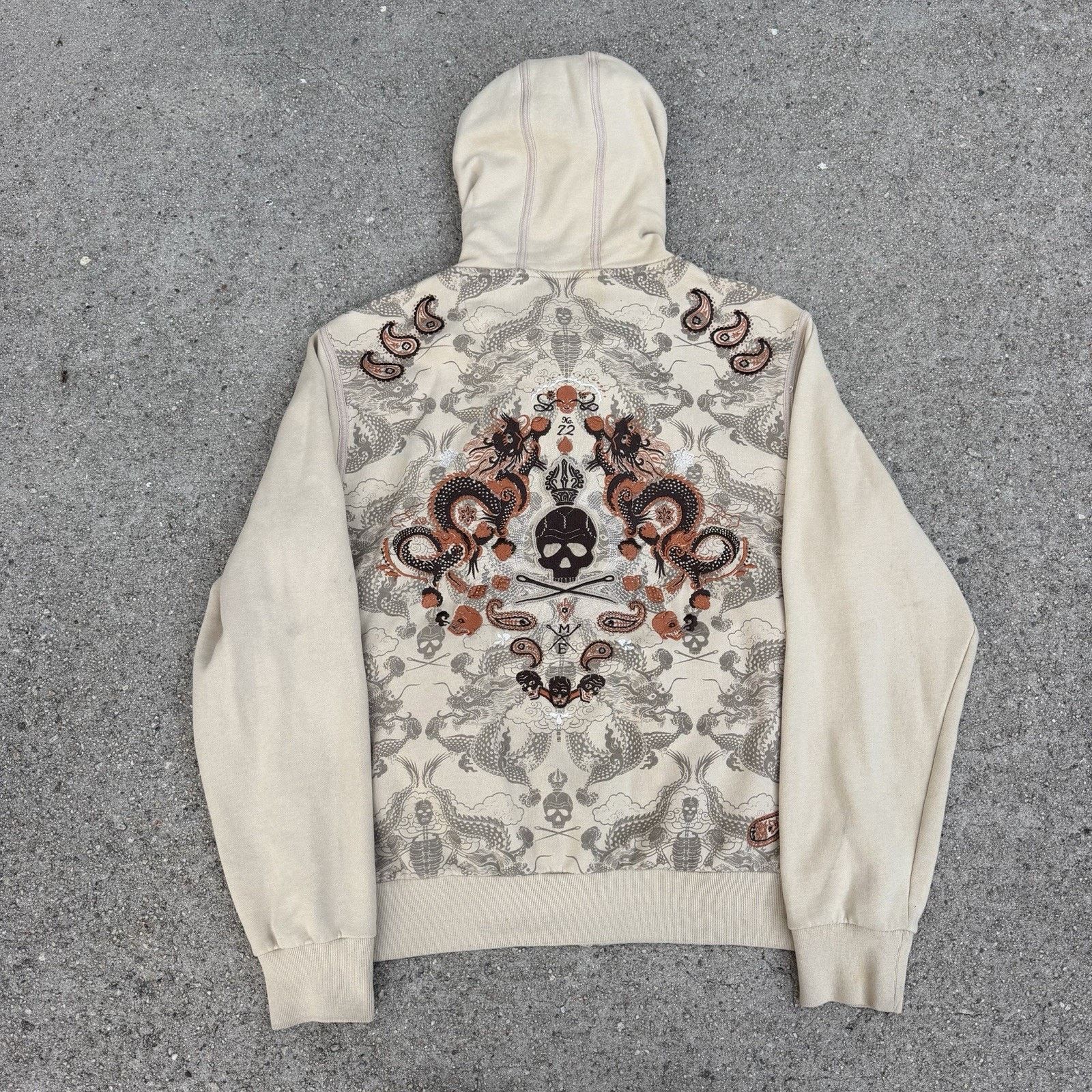 Ecko Unltd. × Ed Hardy × Marc Ecko Vintage Y2K Marc Ecko Cut & Sew Skull Dragon Paisley Hoodie Size US L / EU 52-54 / 3 - 5 Thumbnail