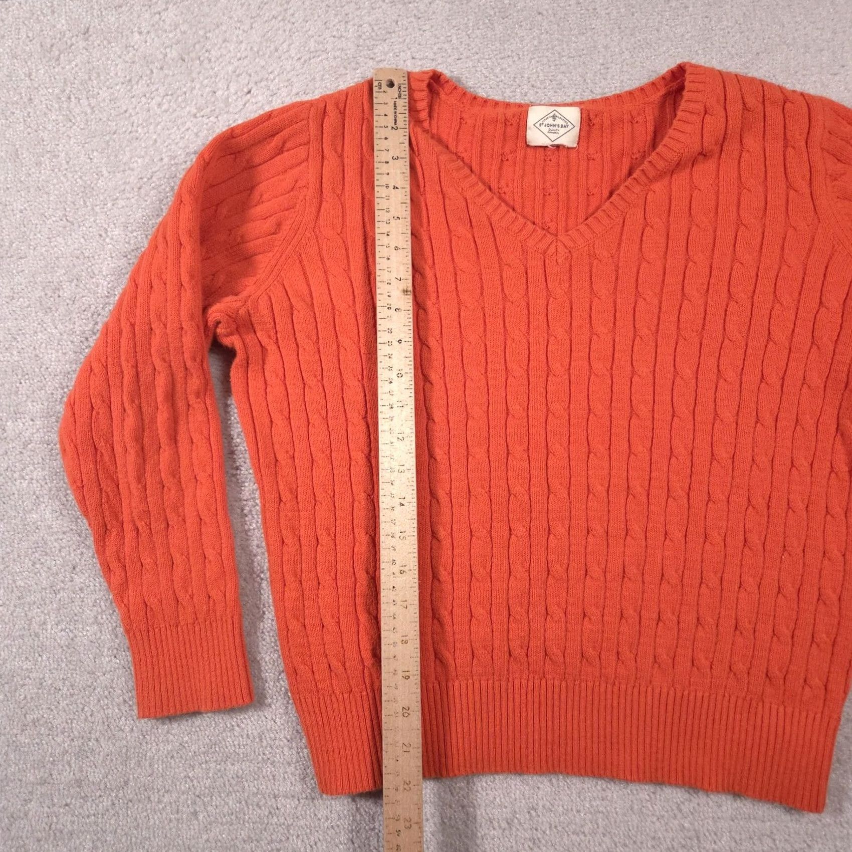 Vintage VINTAGE St. John's Bay Sweater Womens Large Orange Cable Knit V Neck Pullover Ribbed Trim Size L / US 10 / IT 46 - 6 Thumbnail