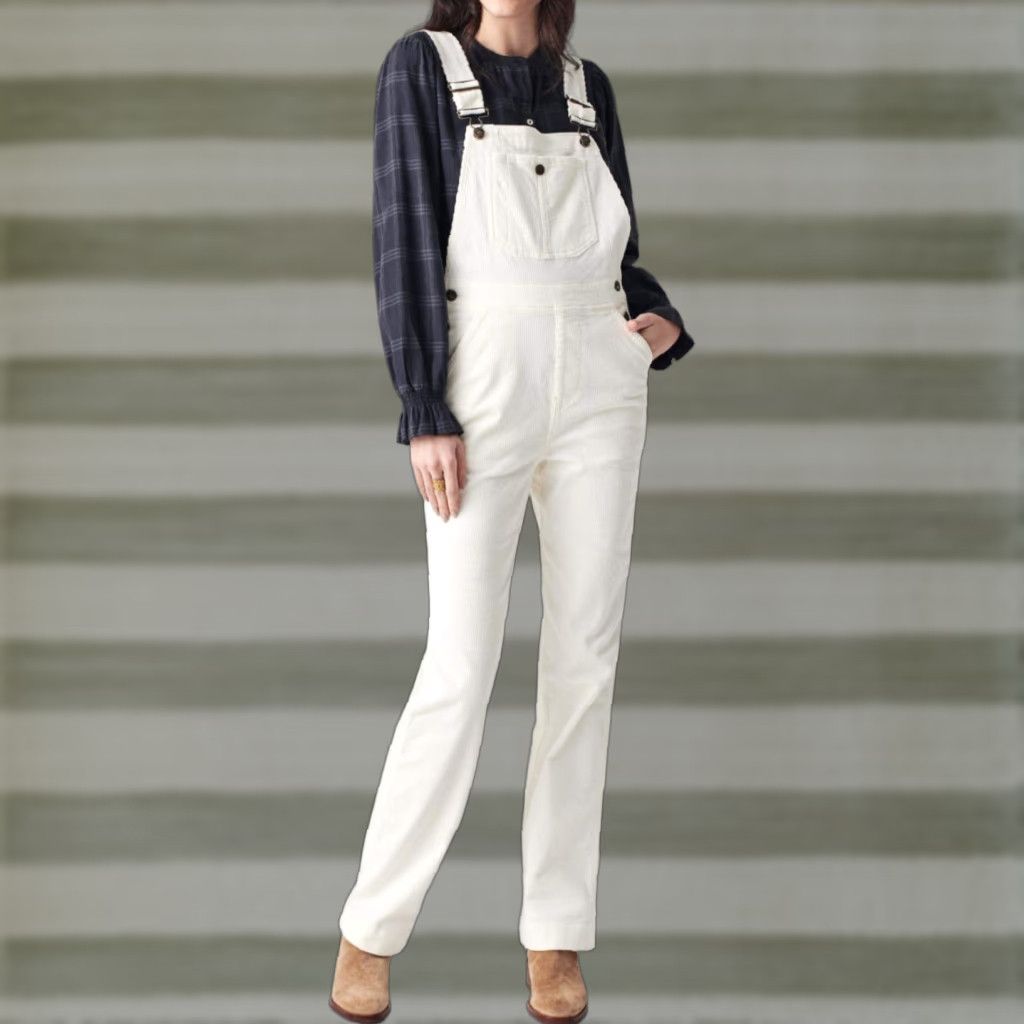 Faherty Faherty Women's Corduroy Overalls Pants Solid Ivory 90s Organic Cotton S Women's Walker Corduroy Overalls Size 28" / US 6 / IT 42 - 1 Thumbnail