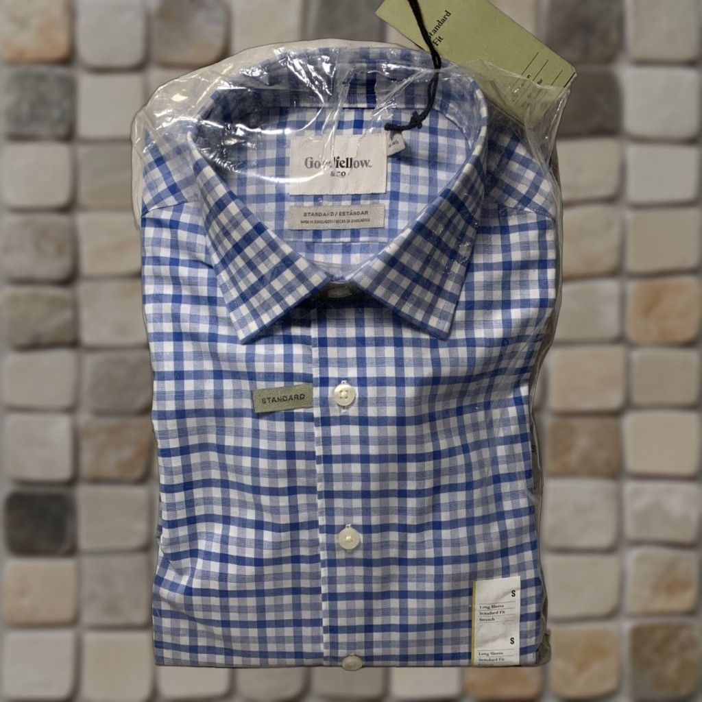 Vintage Goodfellow Shirt Button-Up Men S Long Sleeve Blue Plaid Non-Iron Stretch Size 36R - 1 Thumbnail