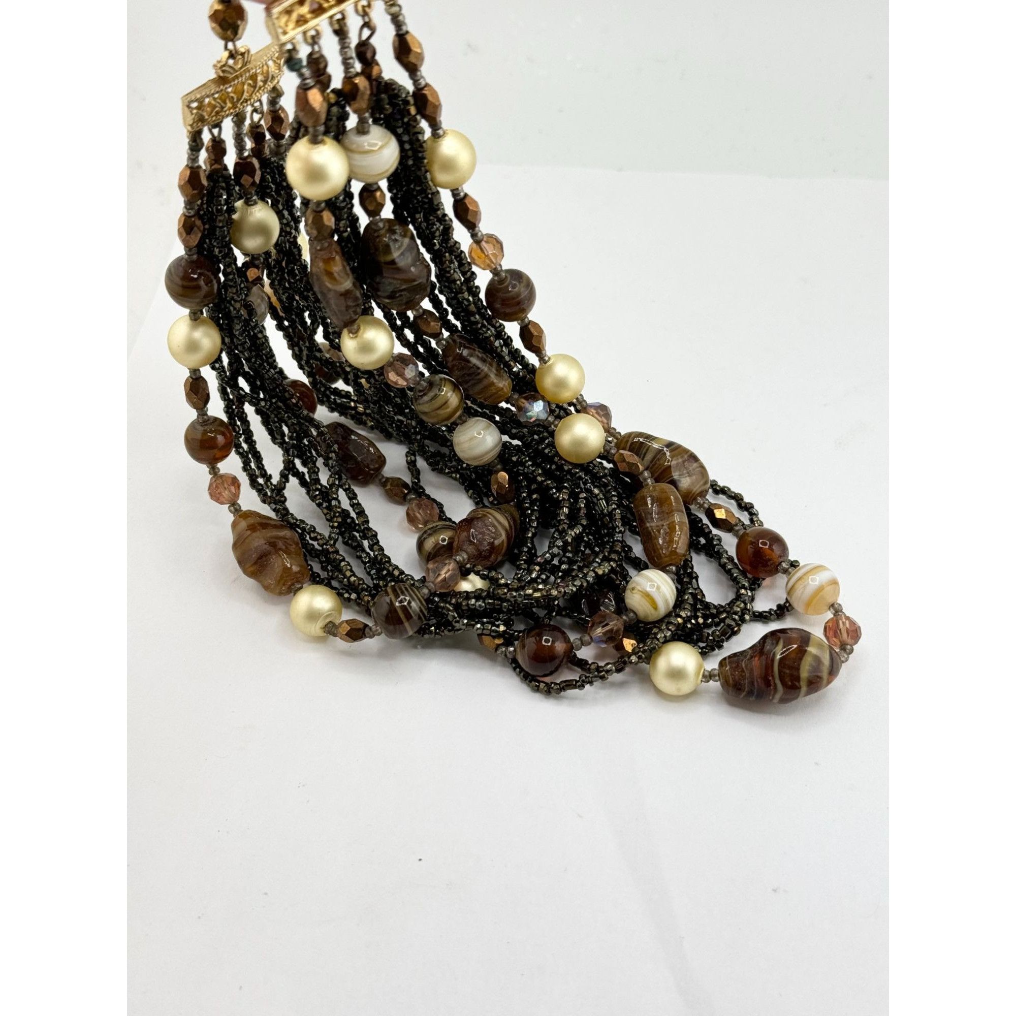 Vintage Vintage poured art glass crystal multi strand bronze beaded Size ONE SIZE - 6 Thumbnail
