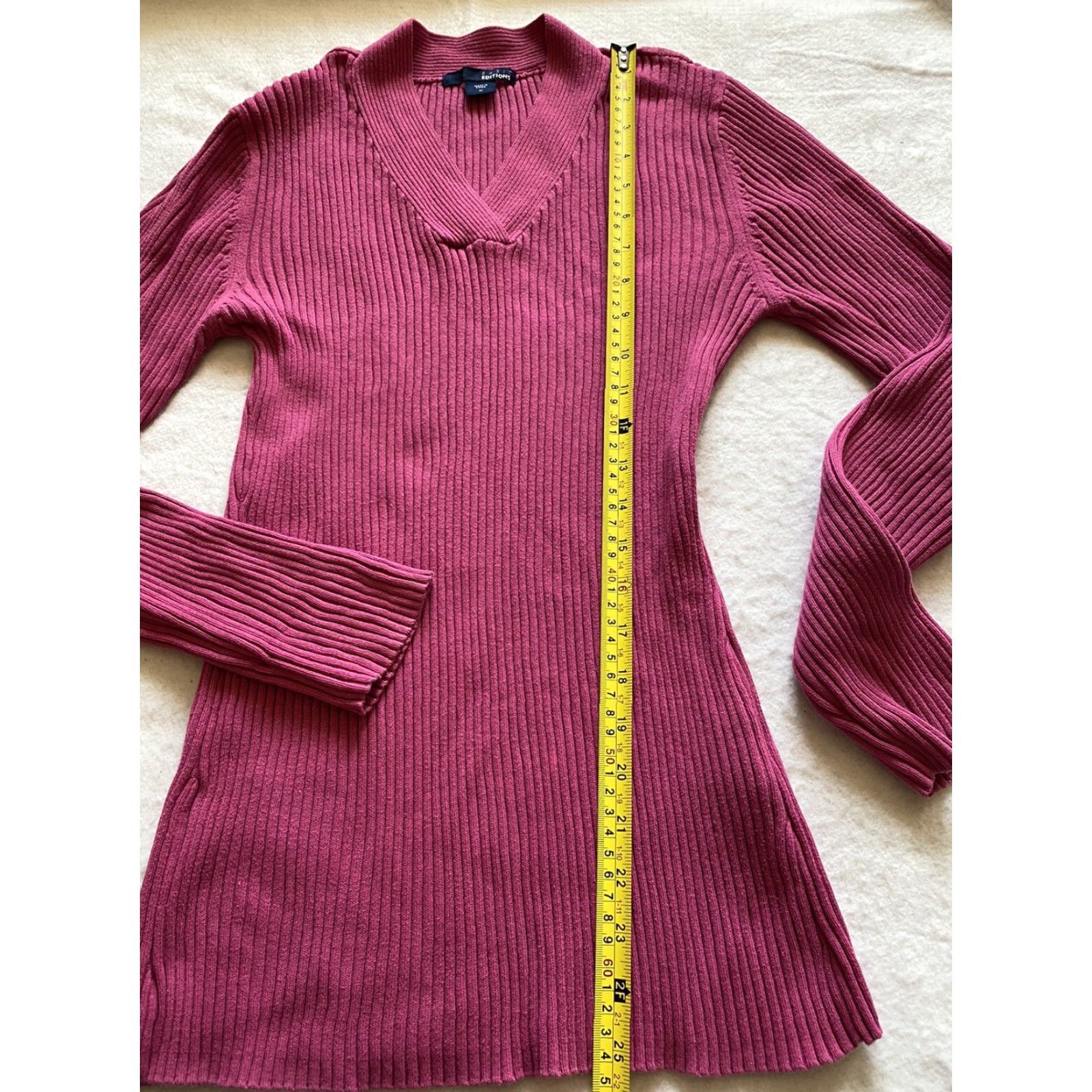 Basic Editions Basic Editions Sweater Women's Medium Magenta V-Neck Ribbed Knit Slim Pullover Long Sleeve Holiday Autumn/Winter Party/Cocktail Shirt? Size M / US 6-8 / IT 42-44 - 7 Thumbnail