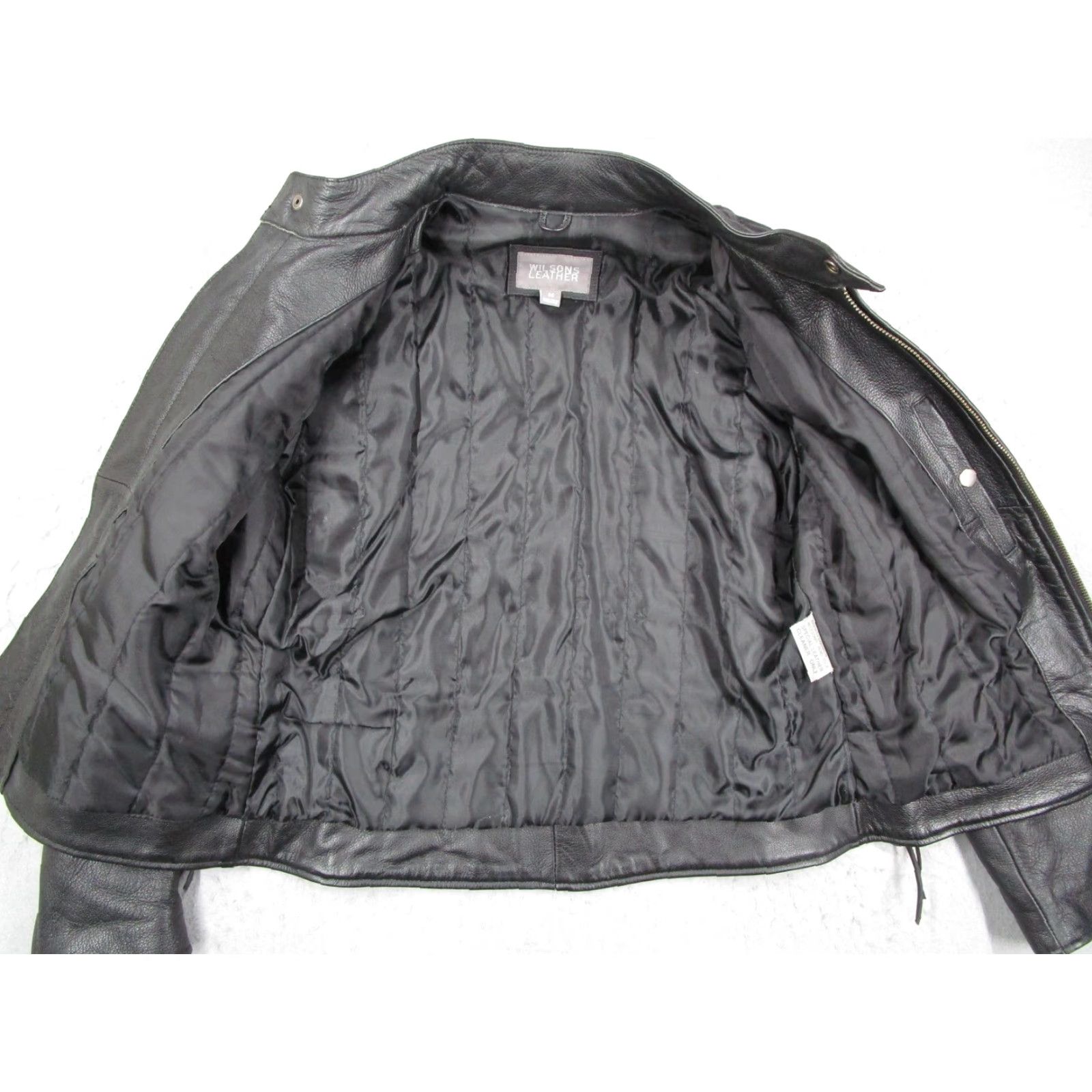 Vintage Wilsons Leather Jacket Women Medium Black Motorcycle Biker Zip Pockets Lace Up Size M / US 6-8 / IT 42-44 - 4 Thumbnail