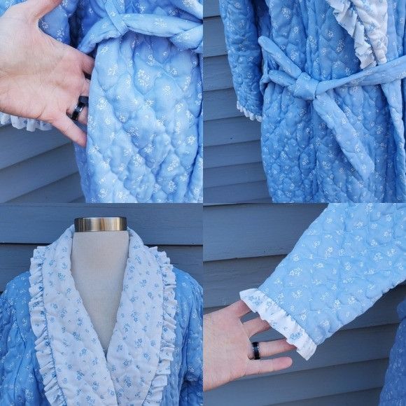 Vintage Vintage 70s Blue Floral Quilted Ruffle Trim Cottagecore Hous Size ONE SIZE - 5 Thumbnail